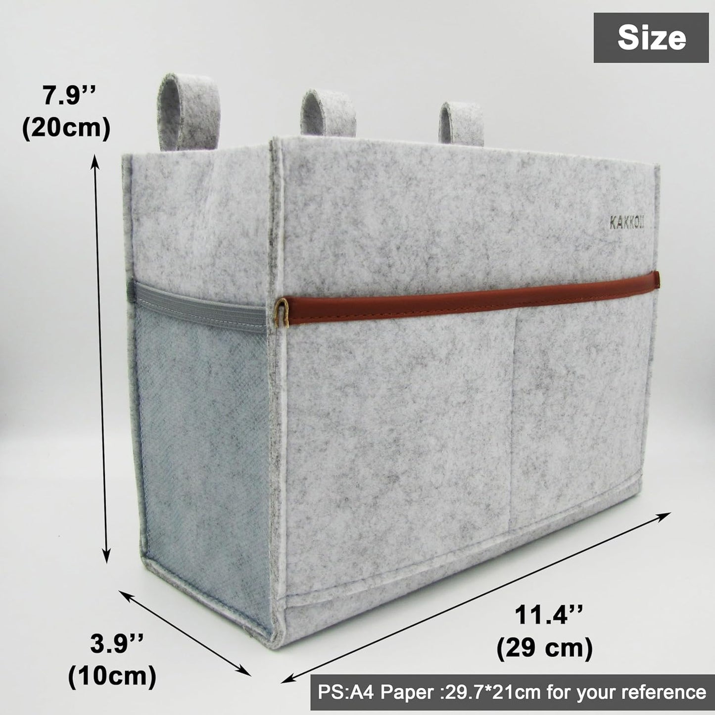 Bedside Caddy, Felt Bedside Storage Organizer, Hanging Storage Bag, Chair Organizer Caddy, Remote, Magazine, Drink Bottle Holder for Hospital, Dorm Bed, Baby Stuff, Office (Light Grey Small)
