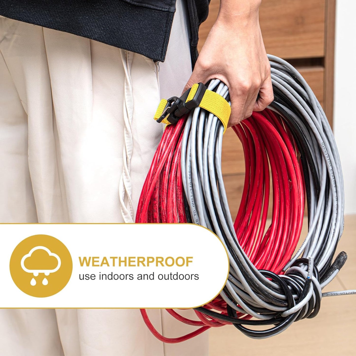 12 Pack 17 Inch Adjustable Extension Cord Holder Organizer with Triangle Clips for Garage Organization and Storage Heavy Duty Extension Cord Hanger for Men Workshop (Yellow)