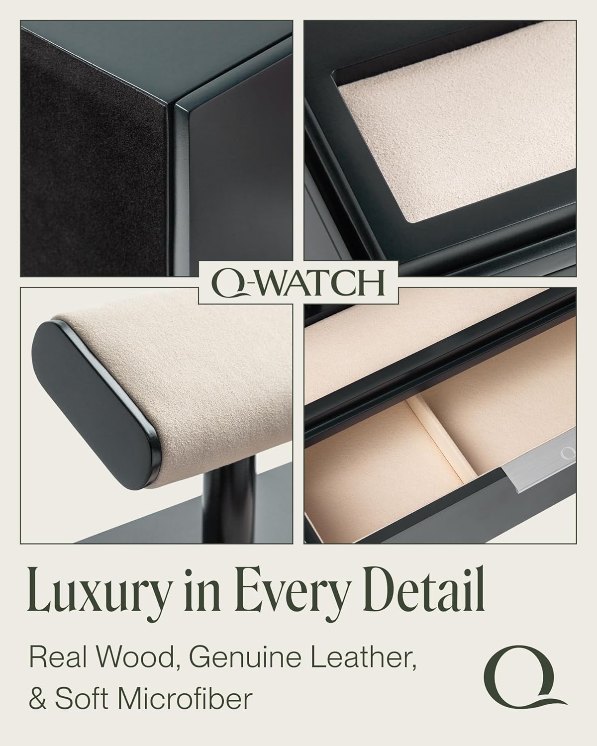 QWATCH Watch Stand Display Case - Acrylic Watch Box for 2 or 4 Watches with Jewelry Valet Tray and Drawer