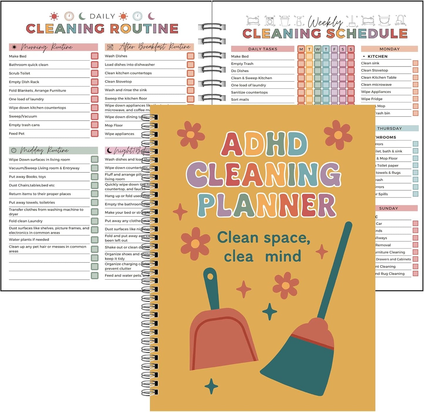 ADHD Cleaning Planner | Home Cleaning Schedule for Adults | Daily, Weekly, Monthly, Yearly Cleaning Checklist | Declutter, Organizing, Family | ADHD Cleaning and Organizing Planner for Women