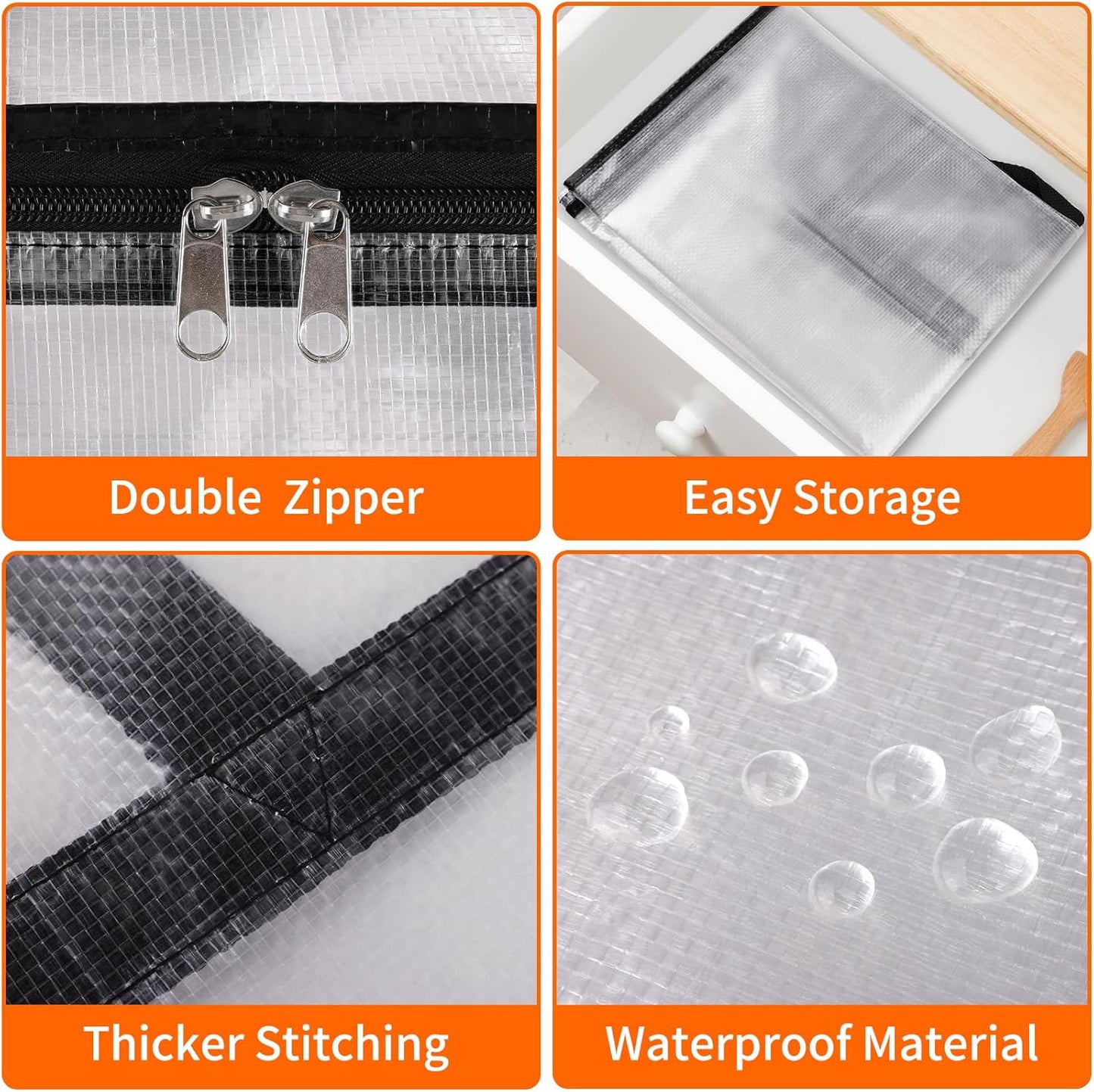 4 Pack Clear Storage Bags for Comforter, Clothes & Bedding, Plastic Blanket Storage with Zipper and Handle, Moving Bags, Closet Organizer and Under-Bed Storage (40L)