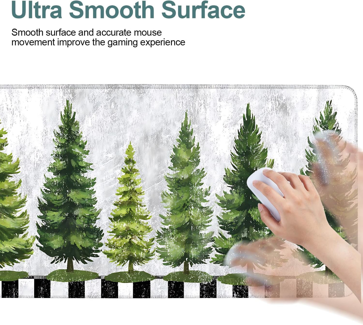 Christmas Tree Gaming Mouse Pad 31.5"x11.8"Desk Mat Anti-Slip Rubber Base & Durable Stitched Edges for Gamers Smooth Mouse Writing Surface for Desk Office/Home