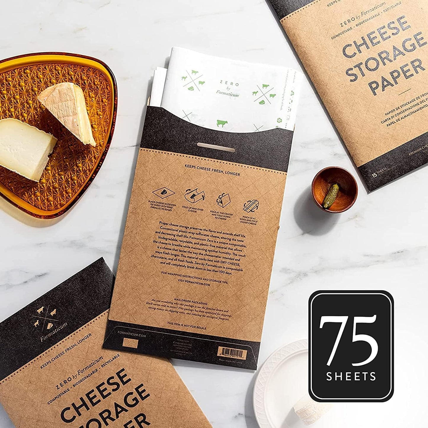 Formaticum 75-Pack Zero Cheese Storage Paper, Compostable, Biodegradable, and Plastic-Free Paper to Keep Cheese and Charcuterie Fresh, Kitchen Organization 9 x 13 Inches