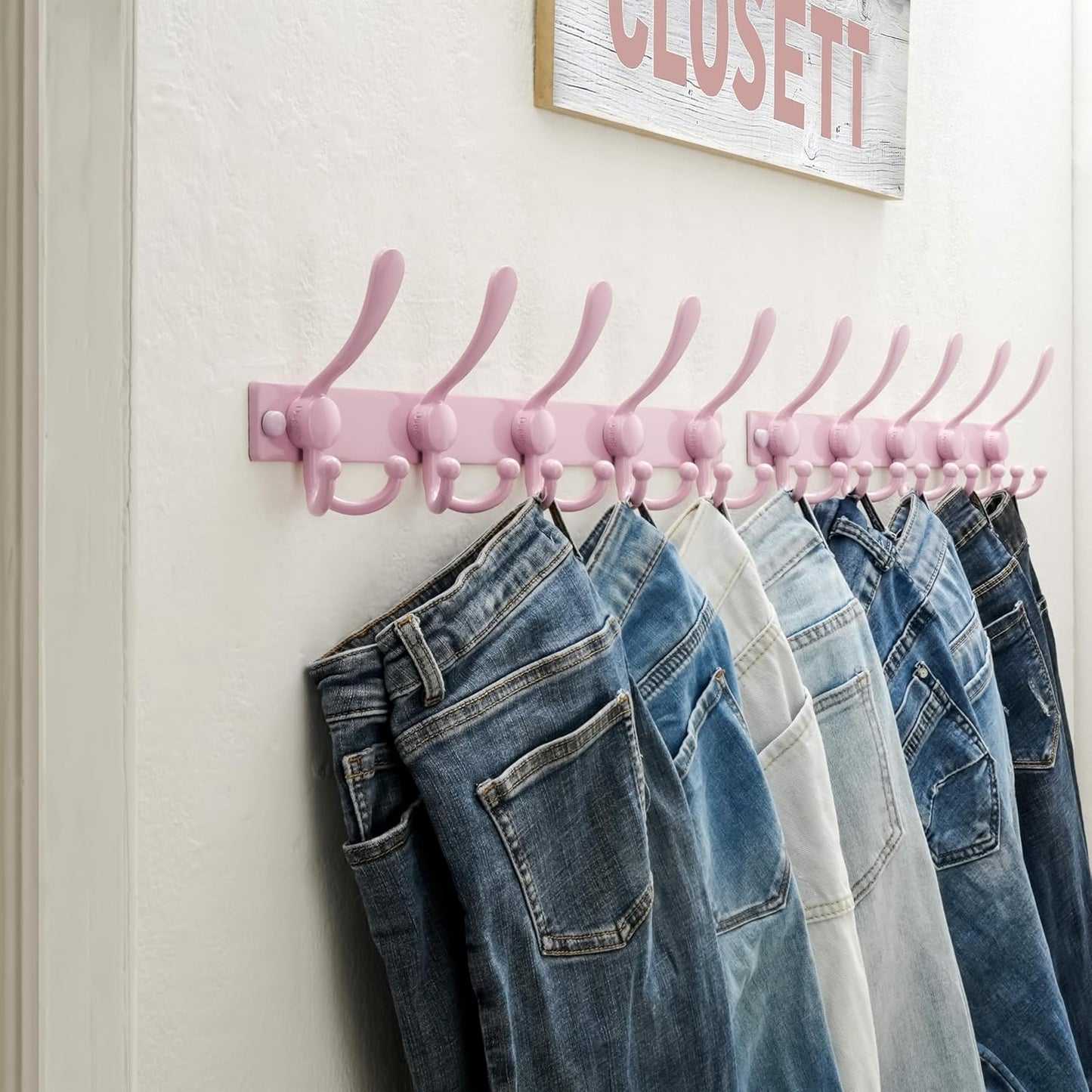 Dseap Coat Rack Wall Mount 2.0 Pro: Heavy Duty 300% Thicker, 16" Stud Mount, Stainless Steel Wall Coat Hooks Hanger for Clothes Jackets Hats Entryway Closet, MaxStrong Series, Pink, Pack of 2