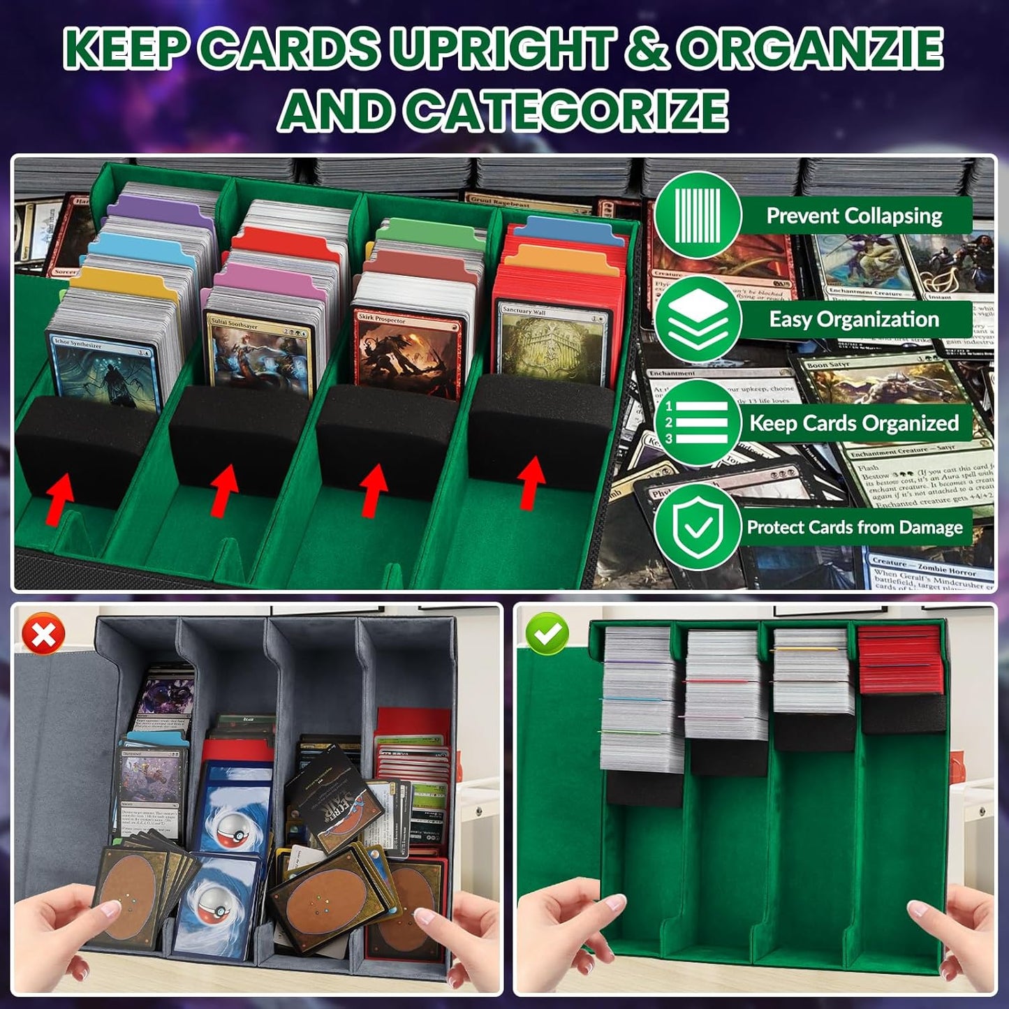 AOBOPLE Trading Card Storage Box,3200+ Card Box Storage with 24 Dividers and 4 Foam Supporters PU Leather Magnetic Cards Deck Case for MTG,TCG, Magic and Sport Cards,Great Gift for Card Collectors