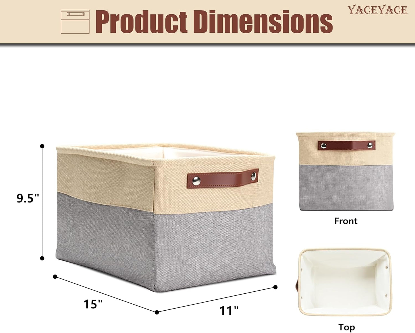 Storage Bins for Shelves, 4 Pack 15"x11"x9.5" Storage Basket with Handles for Cloth, Toy, Home, Office Decorative,Organizing, Foldable Basket