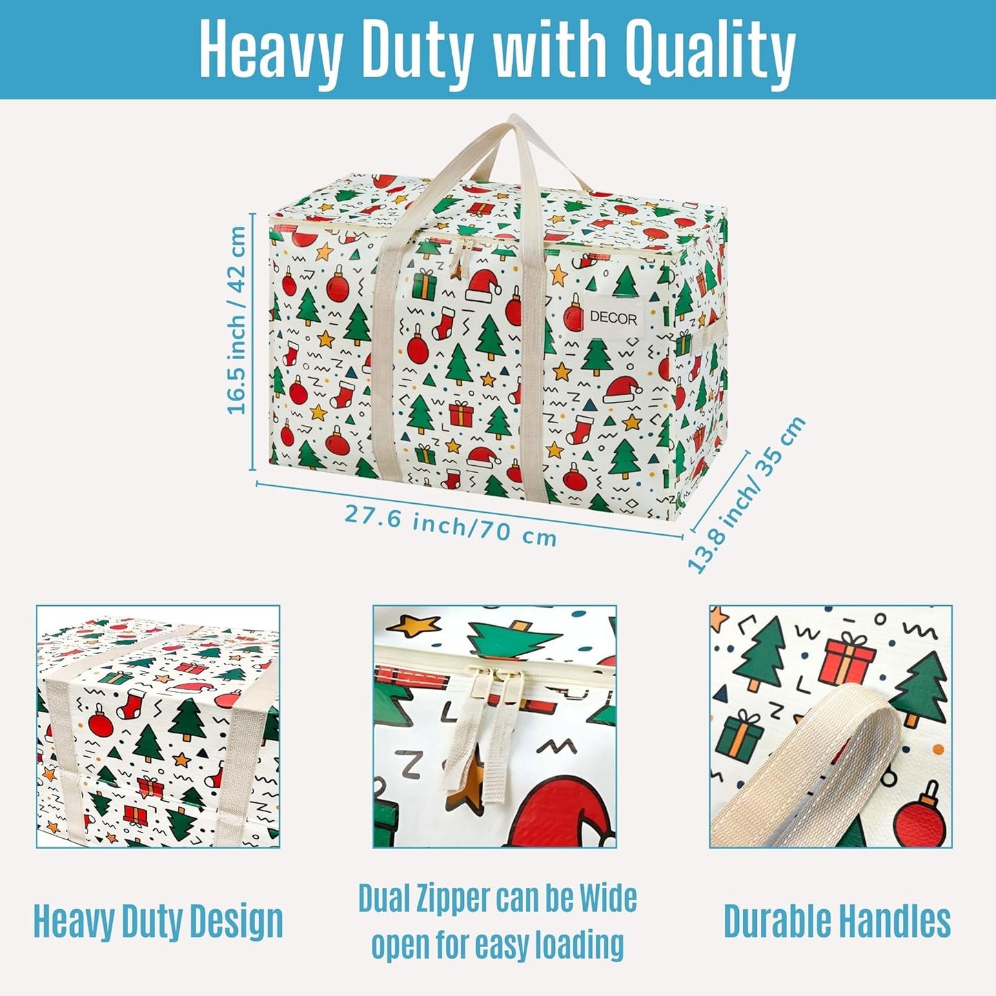 VENO 2 Pack Moving Bags and Large Christmas Storage Bins with lids. Alternative to Moving Boxes, Packing Supplies for College. Extra Large Heavy Duty Totes for Packaging (Jingle Mix, 2 Pack)