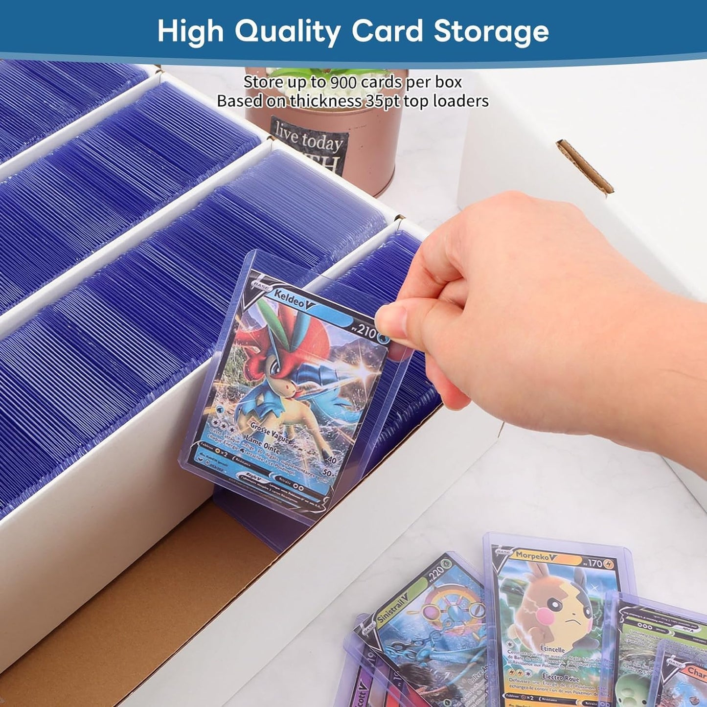 6 Pack Card Storage Box, 3700 Count Trading Card Storage Box White Sports Storage Card Box Organizer Sorting Tray Cards Sleeve Cases Box for Storing Protecting and Organizing Soccer Cards