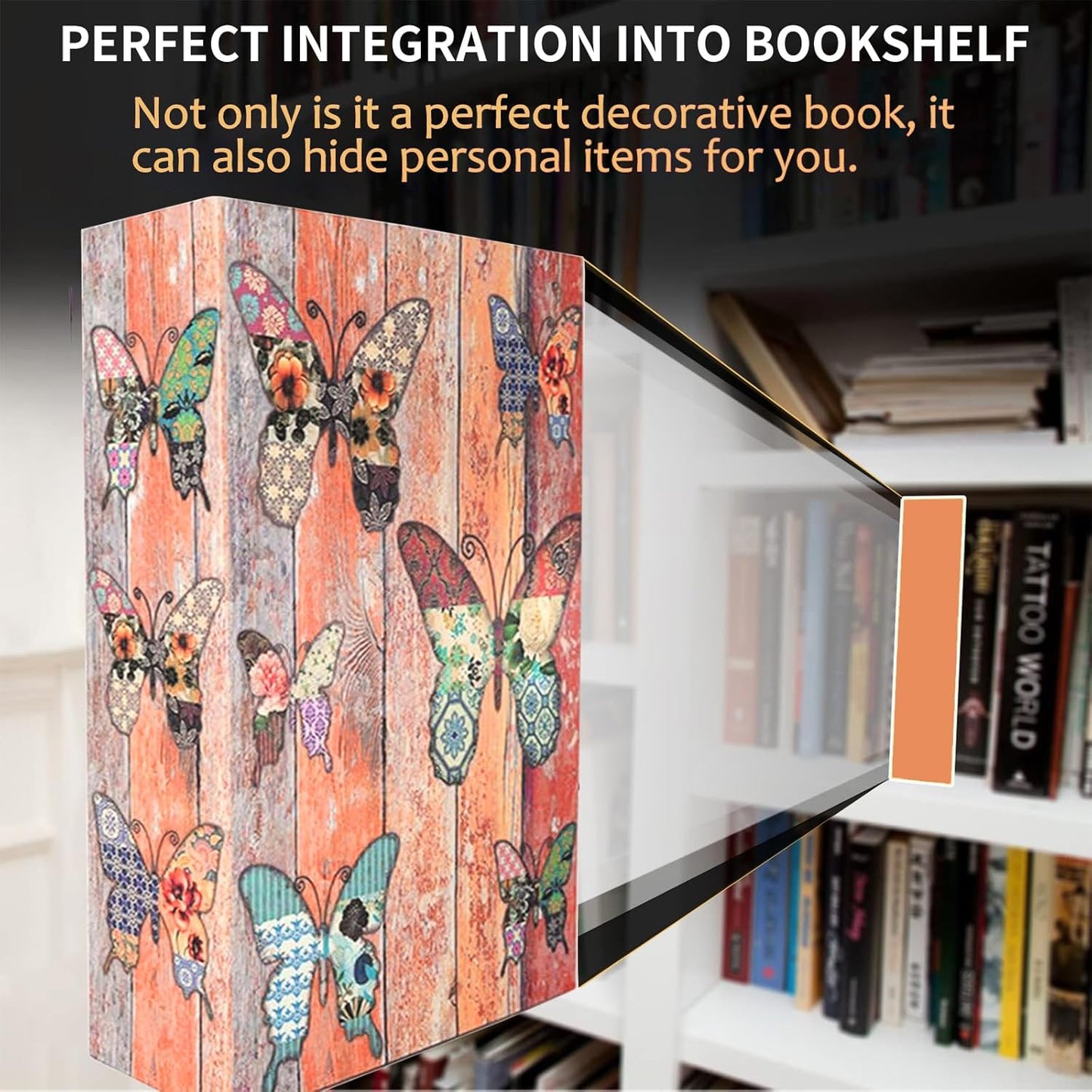 Butterfly Book Safe Box with Combination Lock, Vintage Faux Book Hidden Safe for Decoration, Secret Diversion Book Safe Storage Box for Home Office Café Bookshelf （9.5"×6"×2.2")