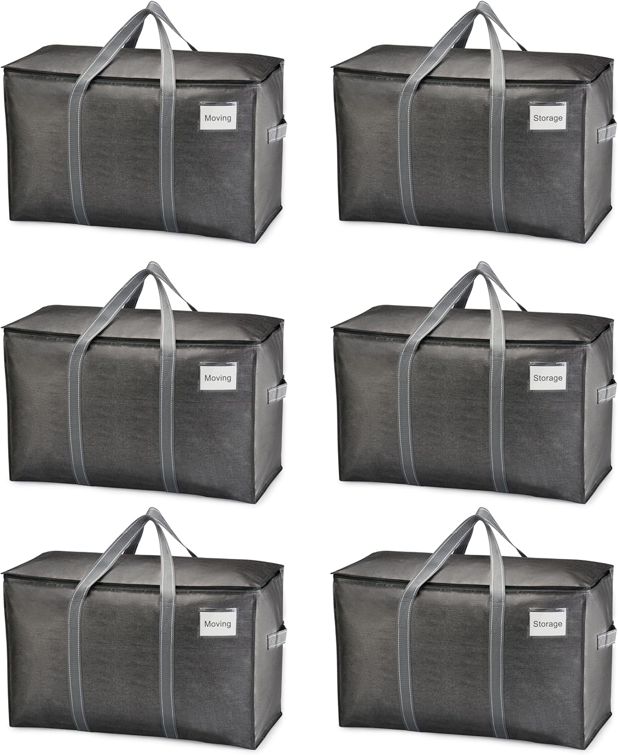 VENO 6 Pack Moving Bags and Large Christmas Storage Bins with lids. Alternative to Moving Boxes, Packing Supplies for College. Extra Large Heavy Duty Totes for Packaging (Dark Gray, 6 Pack)