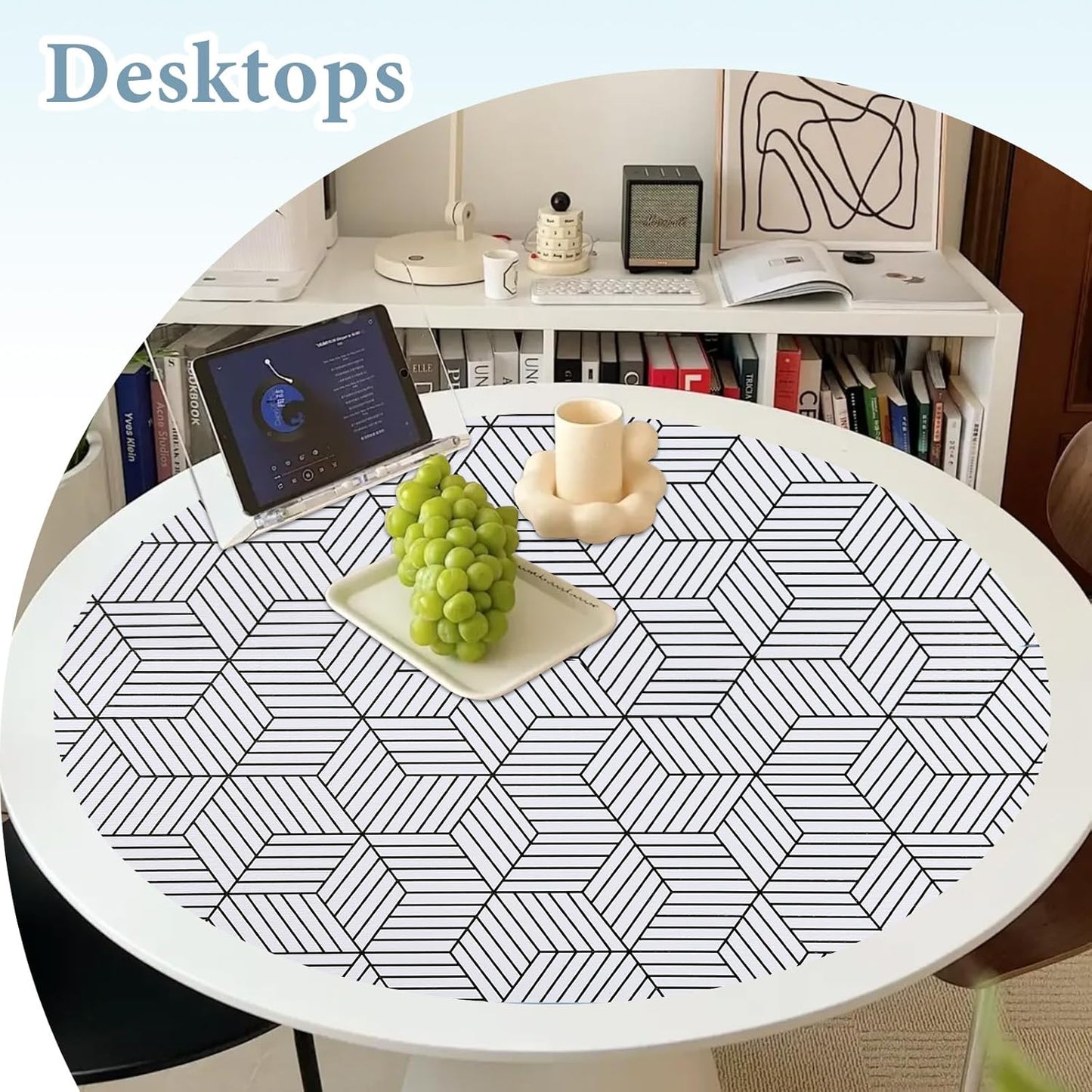 Shelf Liners for Kitchen Cabinets 17in x 30FT, Non Adhesive Cabinet Liner Strong Non-Slip Thickened Black White Geometric Drawer Liner, Easy to Clean for Shelf, Cabinet with Knife and Tape Measure