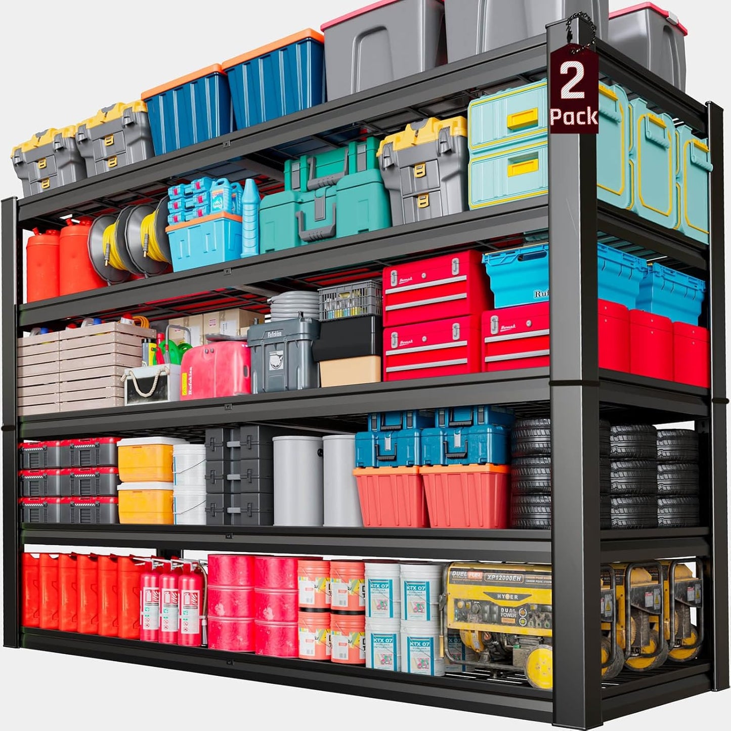 68" Wide Heavy Duty Garage Shelving Units, 5-Tier Deep Storage Shelves,Black Metal Garage Shelves,Steel Shelf,Large Storage Rack,Industrial Shelving for Shop, 68" W x 24" D x 84" H,2 Pack
