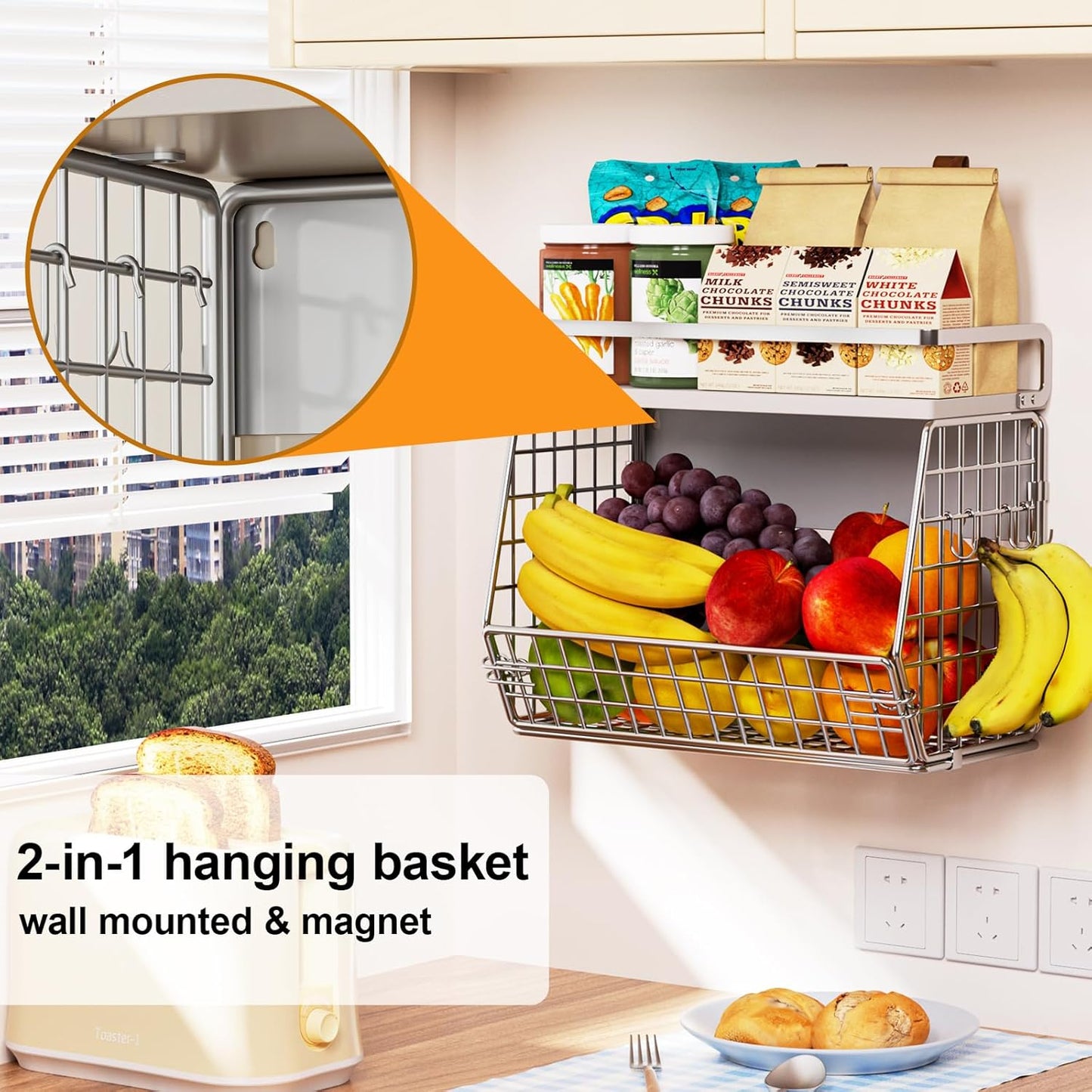 Magnetic Shelf for Fridge,Onion and Potato Spice Snacks Fruit and Vegetable Storage and Organizer,Hanging Wire Basket for Pantry,Kitchen Counter,RV and Laundry
