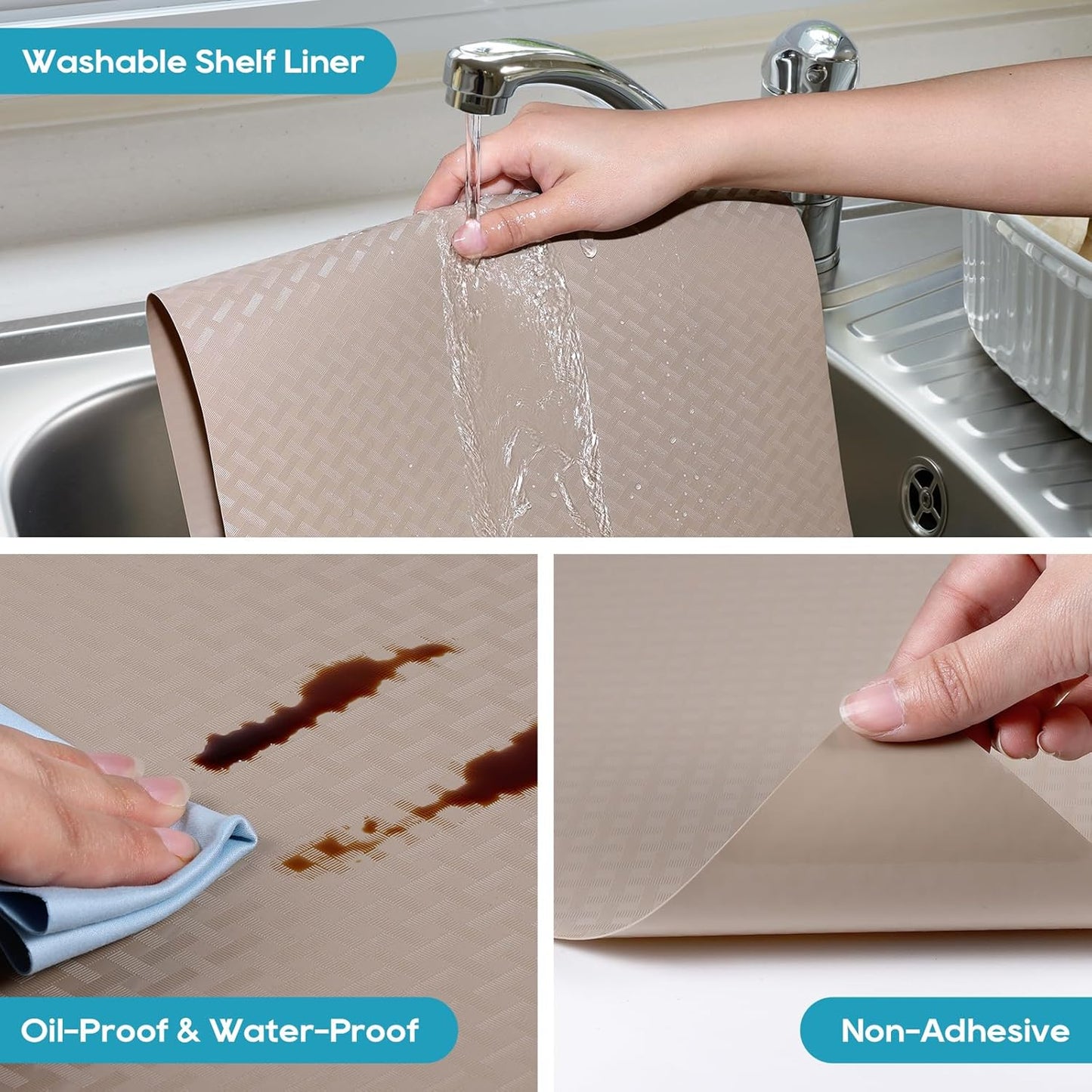 Beige Shelf Liners for Kitchen Cabinets Refrigerator Liners Waterproof & Oil-Proof Kitchen Cupboard Liner Drawer Mats EVA Material Non Adhesive Fridge Liner for Shelves 11.8 x 236.2 Inches
