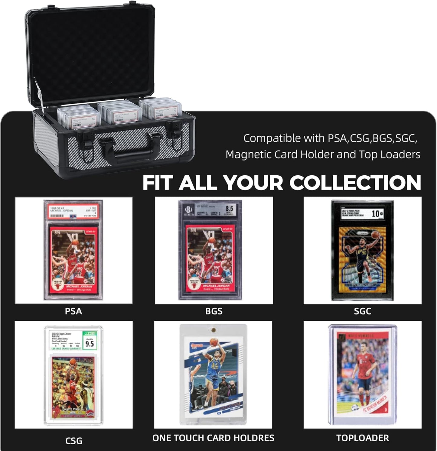 Graded Card Storage Box; Durable Sports, PSA Card Storage Case- Trading Card Storage Box - PSA Slab Case For Top Loaders (CARBON FIBER, 14.17x11.2x7 inches)