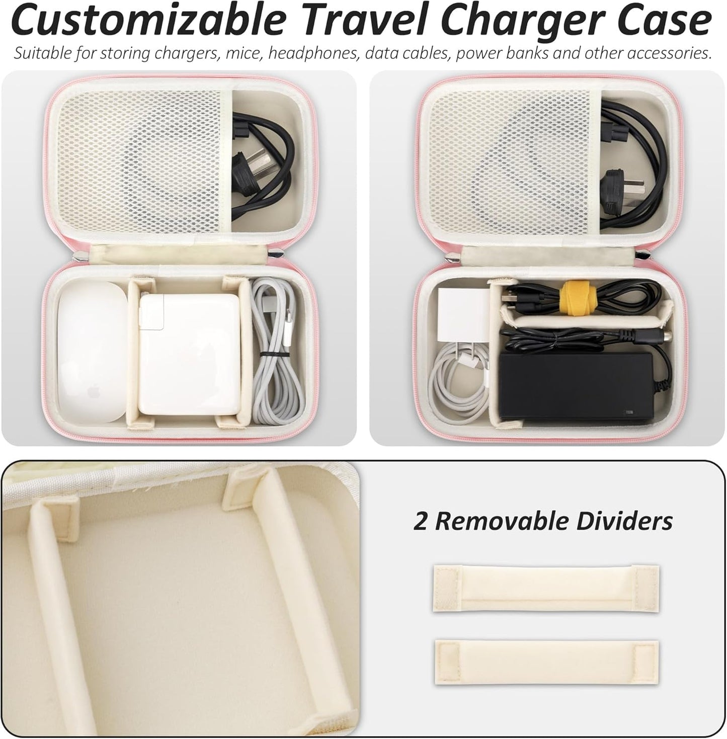 Charger Case for Macbook, Portable Tech Electronic Organizer Bag,Travel Storage Pouch for Laptop Accessories, MacBook Power Adapter, Charging Cords, USB Drives, Power Bank (Pink, XL)
