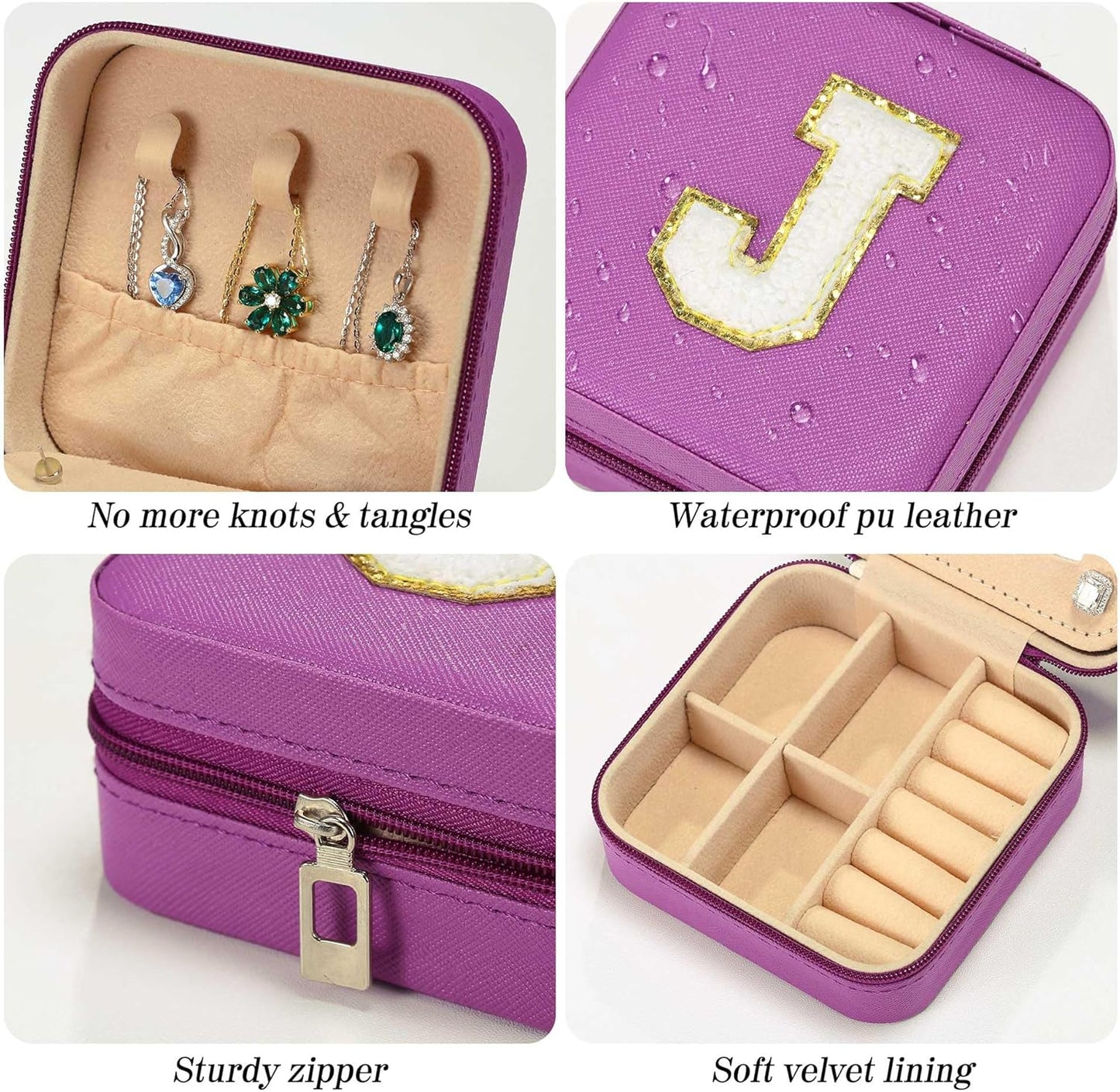 Parima Christmas Stocking Stuffers Gifts for Teenage Girls - Travel Jewelry Case for Girls Jewelry Box | Gifts for Friends Women Unique Gifts for Women | Friends Gifts - Letter J, Purple