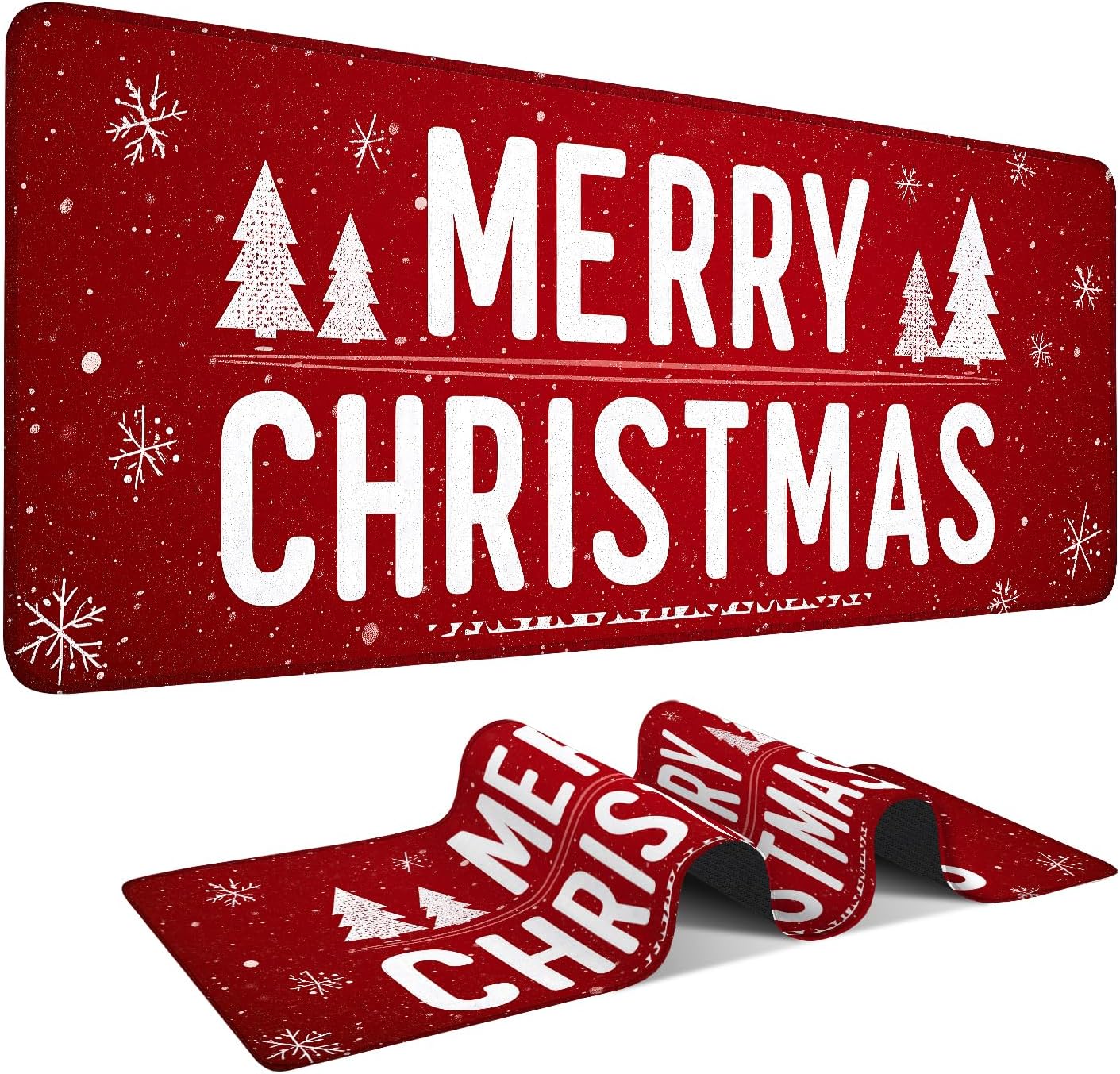 Merry Christmas Gaming Mouse Pad 31.5"x11.8"Desk Mat Anti-Slip Rubber Base & Durable Stitched Edges for Gamers Smooth Mouse Writing Surface for Desk Office/Home
