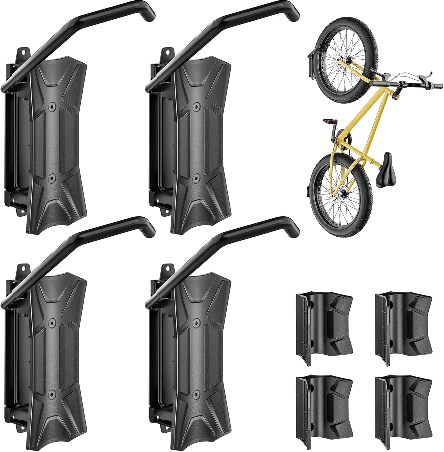 monTEK Bike Wall Mount for 4.5" Tire Width, Swivel Bike Wall Hanger Holds Up to 77lbs, Space-Saving Bike Rack Garage, Heavy Duty Bike Storage for Bedroom Home Office, 4 Pack