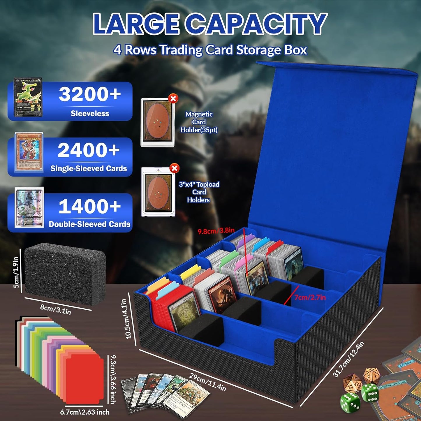 AOBOPLE Trading Card Storage Box,3200+ Card Box Storage with 24 Dividers and 4 Foam Supporters PU Leather Magnetic Cards Deck Case for MTG,TCG, Magic and Sport Cards,Great Gift for Card Collectors