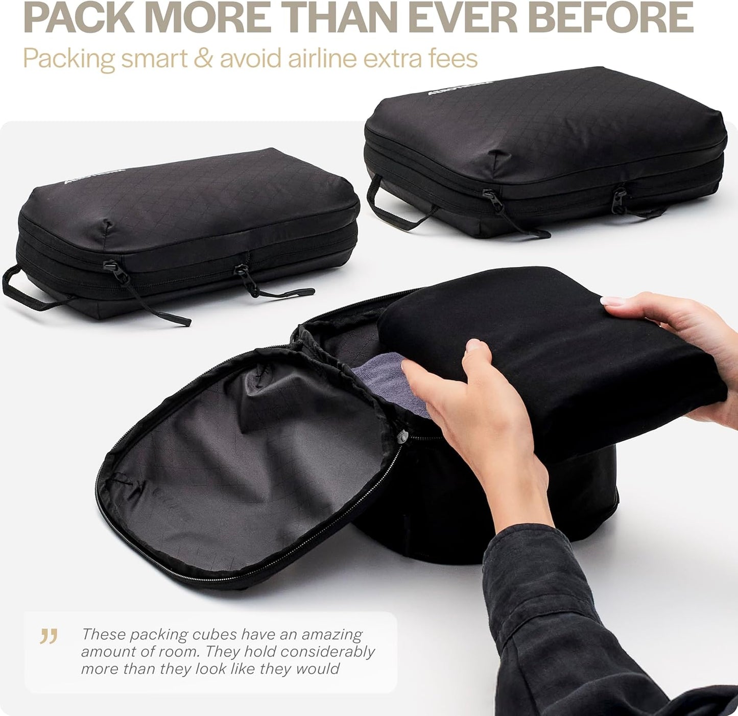 Aerotrunk Ultralight Compression Packing Cubes - Lightweight Travel Organizers for Suitcases and Luggage (6-Pack, Black)