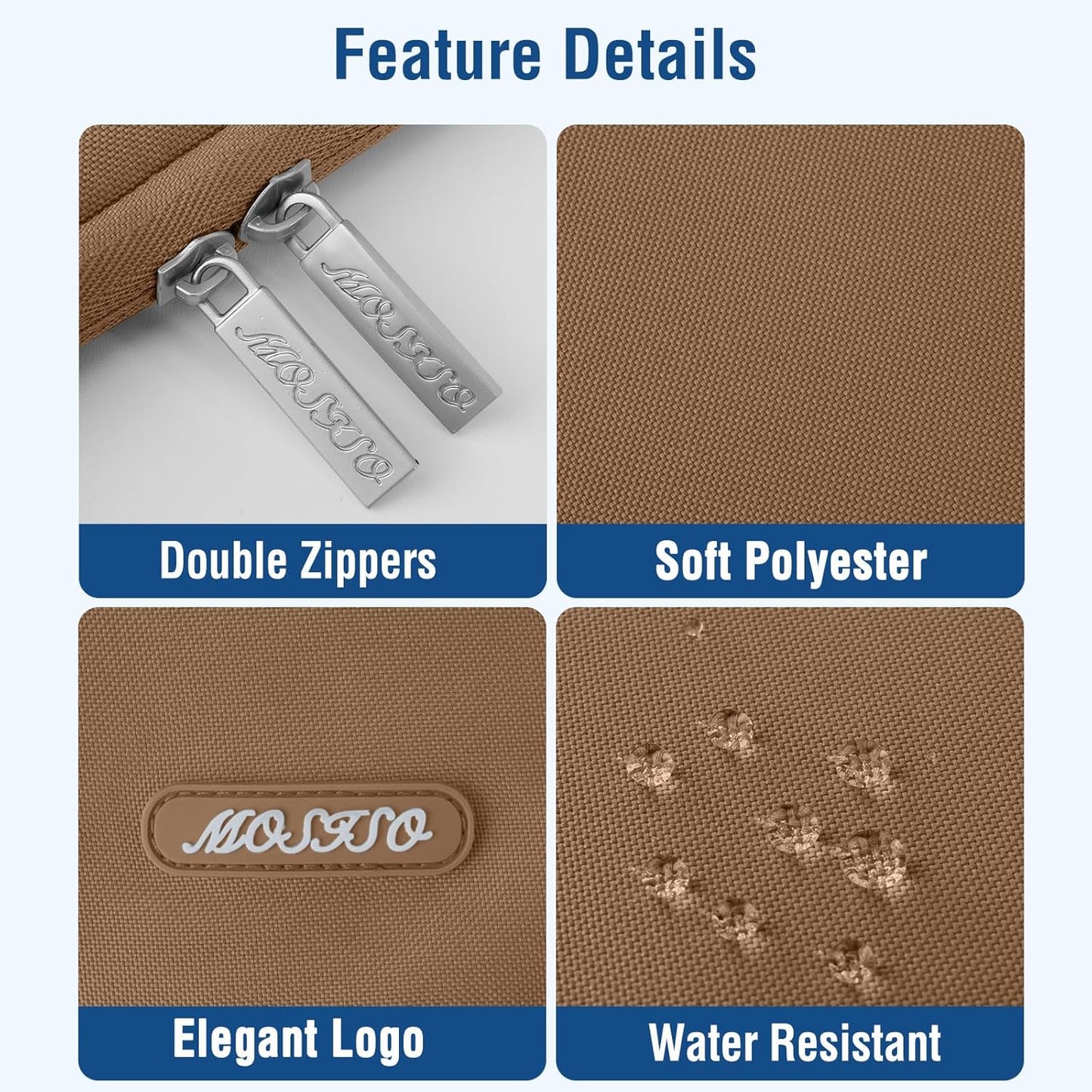 MOSISO Laptop Case 16 inch, 15-15.6 inch Laptop Sleeve Compatible with MacBook Pro 16 M4 M3 M2 M1, HP Acer Dell Lenovo ASUS Notebook, Polyester Vertical Computer Sleeve Bag with Pocket, Mocha