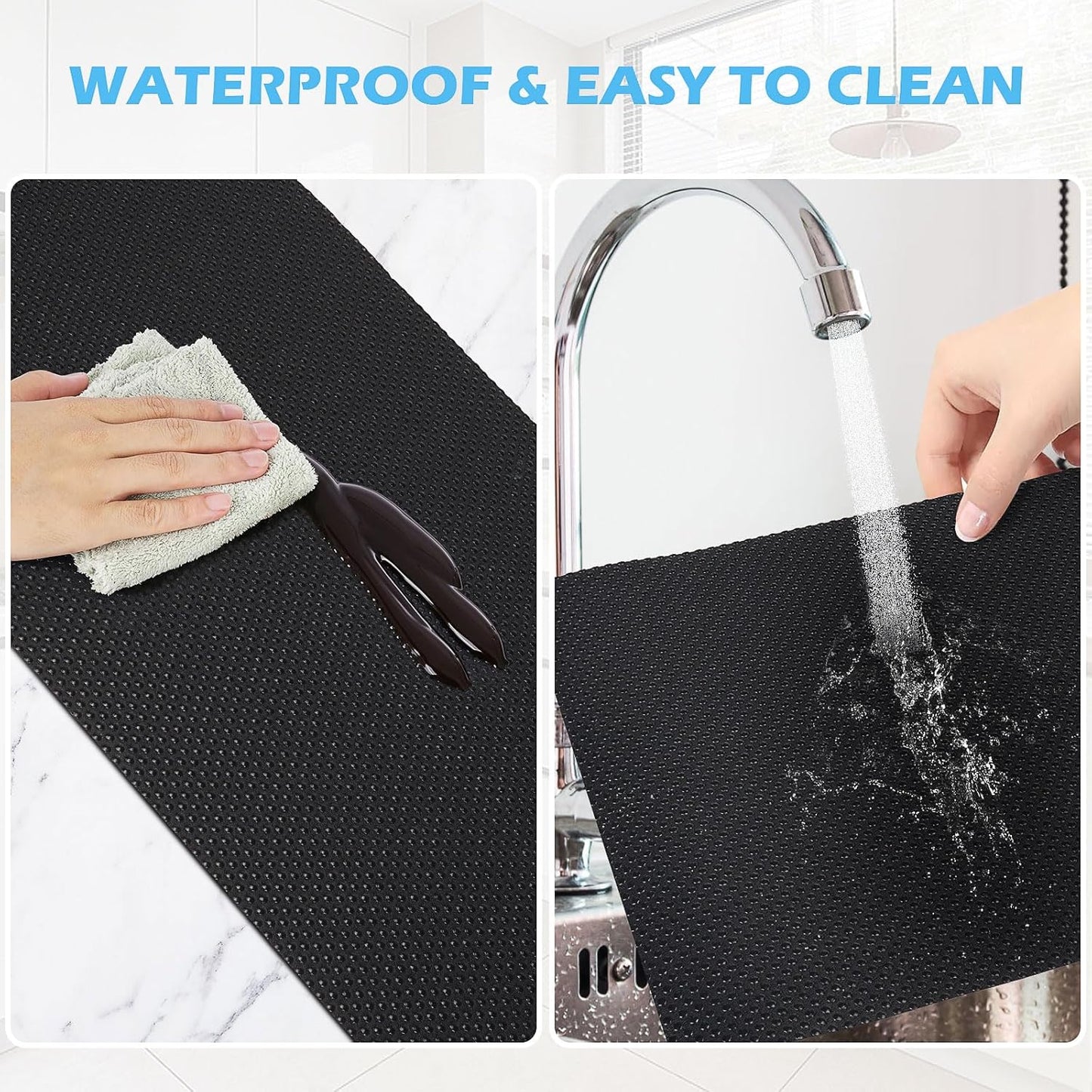 Drawer Liners, Waterproof Shelf Liner, Anti-Slip Non-Adhesive BPA Free Kitchen Cupboard Cabinet Liner Refridge Fridge Mats Sink Protector Strong Durable for Home (Black/19.7in x 20Ft)