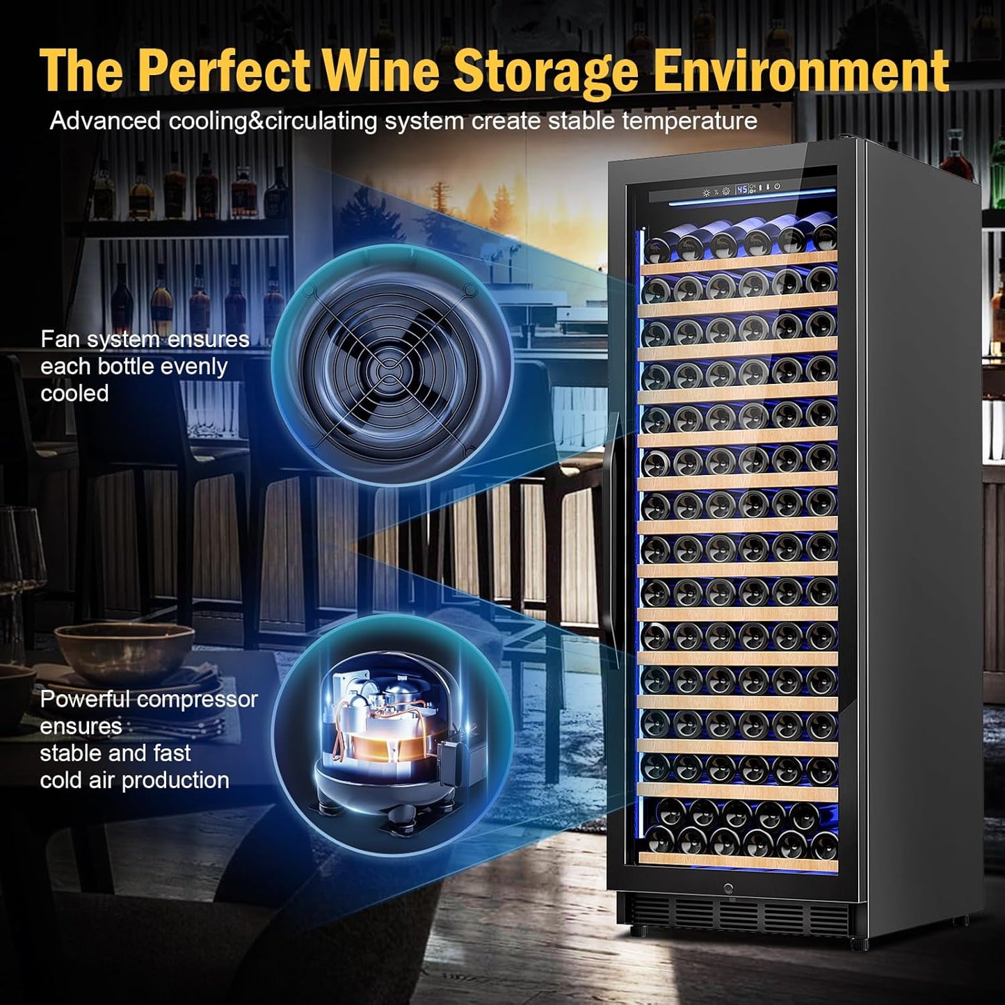 Wine Fridge Freestanding,173 Bottles 24 Inch Wine Cooler Refrigerator, Tall Wine Fridge with Compressor Low Noise Fast Cooling, Wine Cellar with Upgraded Door Handle Sliding Rail Shelves, Black