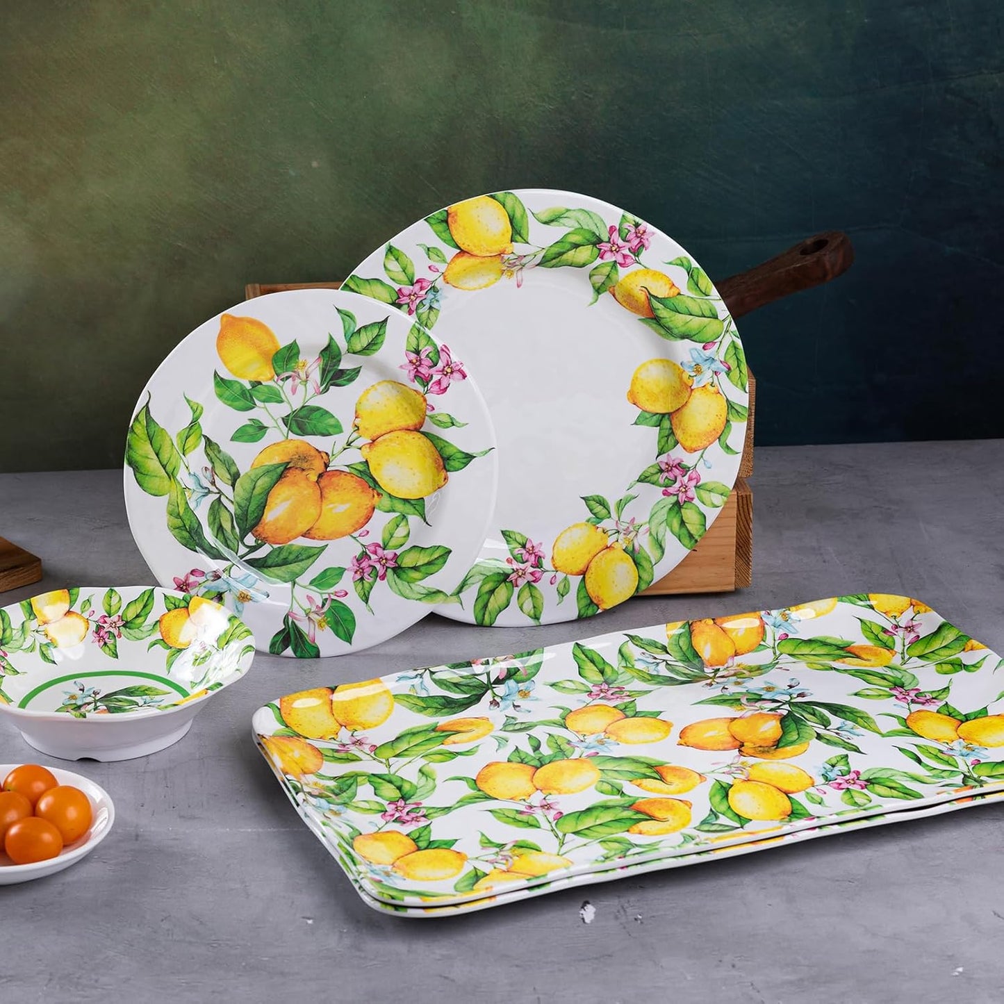 LEHAHA Melamine Lemon Large Rectangular Serving Tray/Platters Set of 2, 17.5" x 10", 2-Piece Melamine Platters Serving Set,Dishwasher Safe