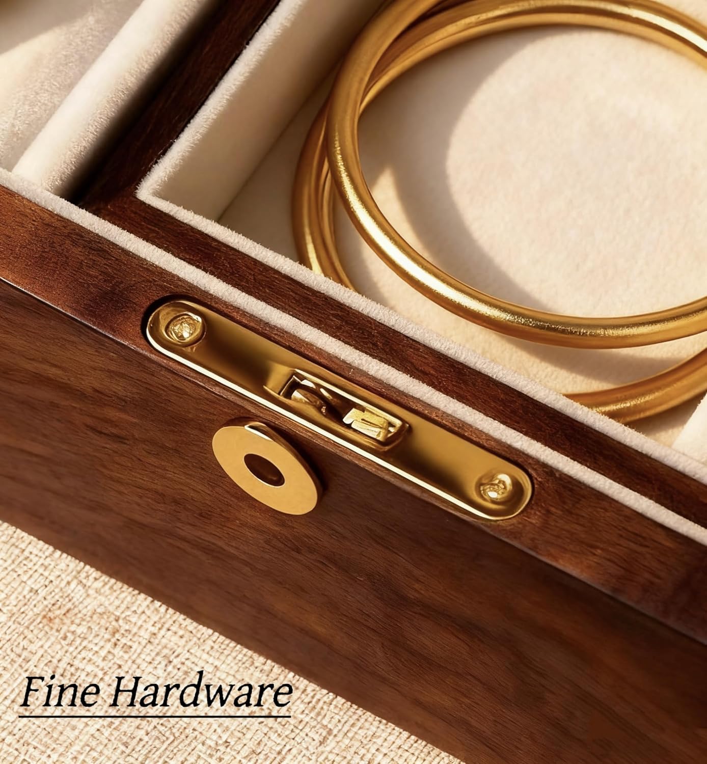 Bescott 2 Layer Solid Black Walnut Wooden Jewelry Box with Lock and Key for Women Wood Vintage Organizer for Men Earrings Rings Necklaces Bracelet Watch Storage Mother's Day Gift