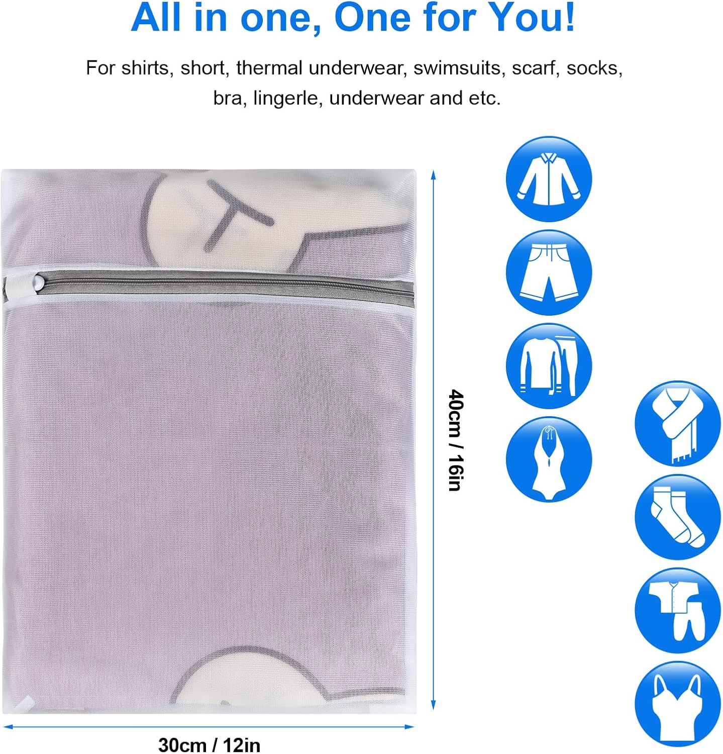 6 Pcs Laundry Bag, 12“x16”Mesh Laundry Bags for Delicates, Garment Gag for Washing Machine, for Daily Organization Travel Packing Wvzedm