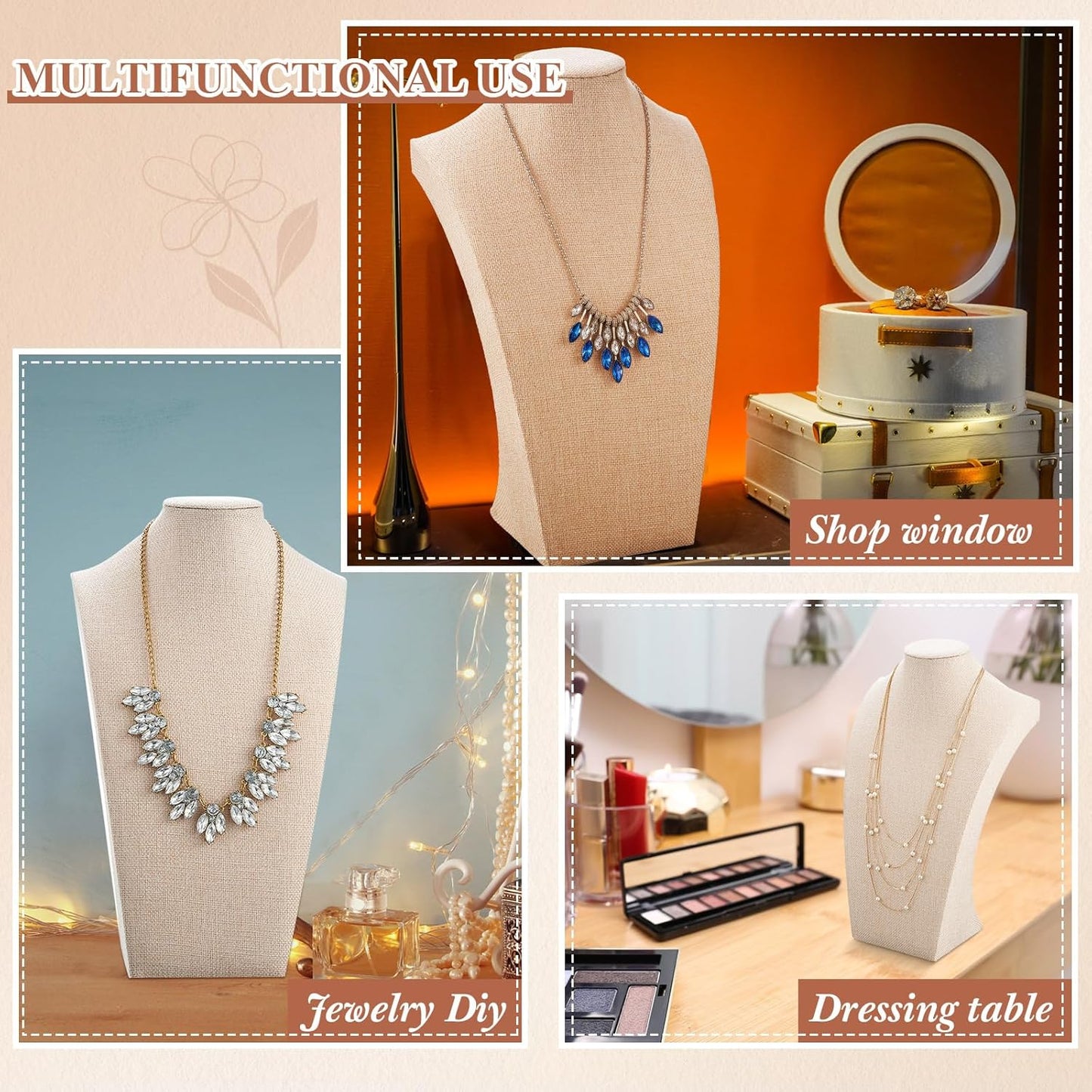 Kigley 6 Pcs Linen Necklace Display Bust Jewelry Holder Necklace Retail Mannequin Display Stand for Jewelry Selling Vendors Shows (13.4 x8.1 Inch)