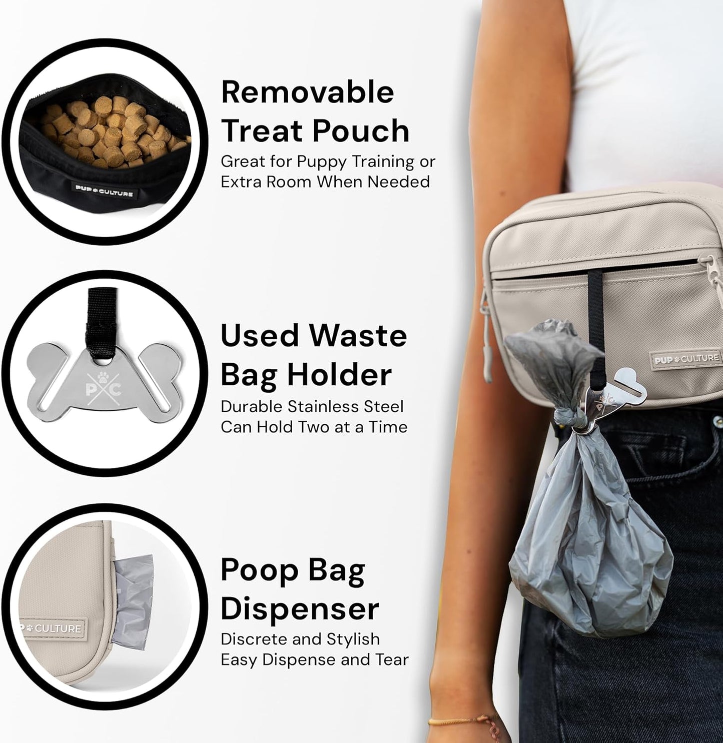 Pup Culture Dog Treat Pouch with Poop Bag Dispenser and Removable Treat Pouch | Cross Body Dog Walking Bag | The Perfect Puppy Training Tool and Even Better Gift