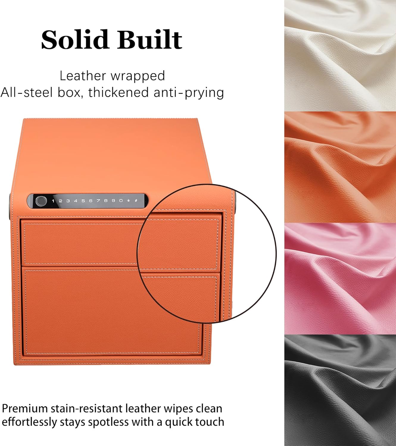Jewelry Safe with Drawers，Biometric Fingerprint safe, Slide-Away Handgun Safe for Pistols, Leather Wrapped Jewelry Storage Safe, Digital Keypad & Quick-Access Drawer(Orange- 2 Drawer)