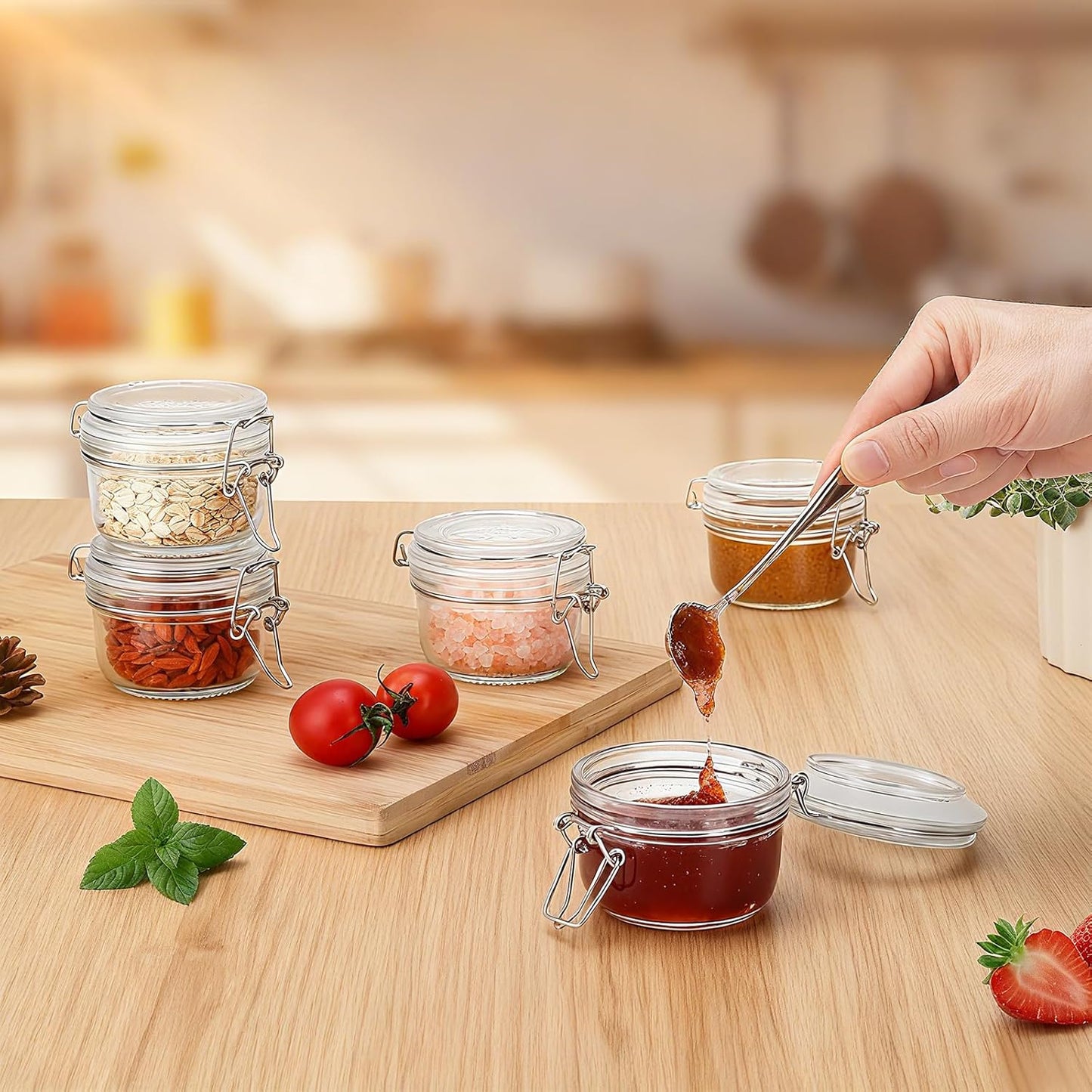 6 Pack Spice Jars, 4 oz Glass Containers with Airtight Lids, Small Herb Jars with Labels for Kitchen Storage