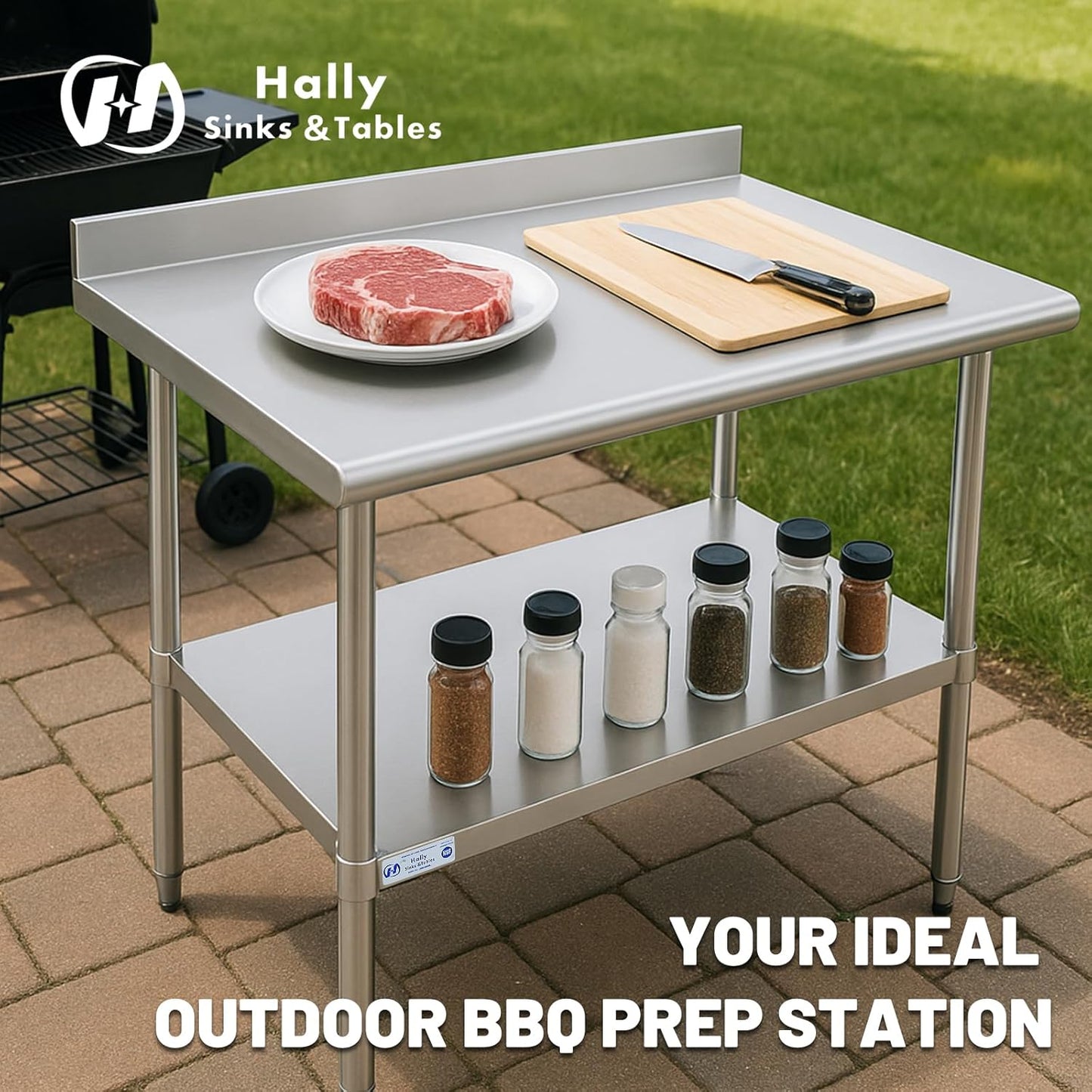 Hally Stainless Steel Table for Prep & Work 30 x 60 Inches, NSF Commercial Heavy Duty Table with Undershelf and Backsplash for Restaurant, Home and Hotel