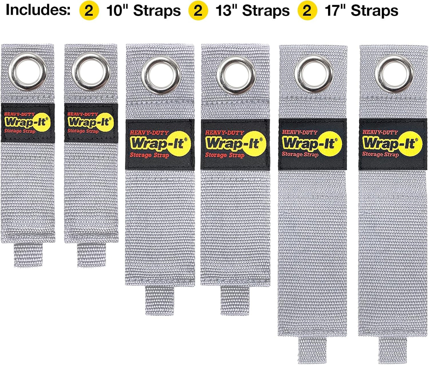 Heavy-Duty Wrap-It Storage Straps - (Assorted 6-Pack) Silver - Garage Organizer and Extension Cord Hanger and Electric Cord Organizers for Garage Gadgets