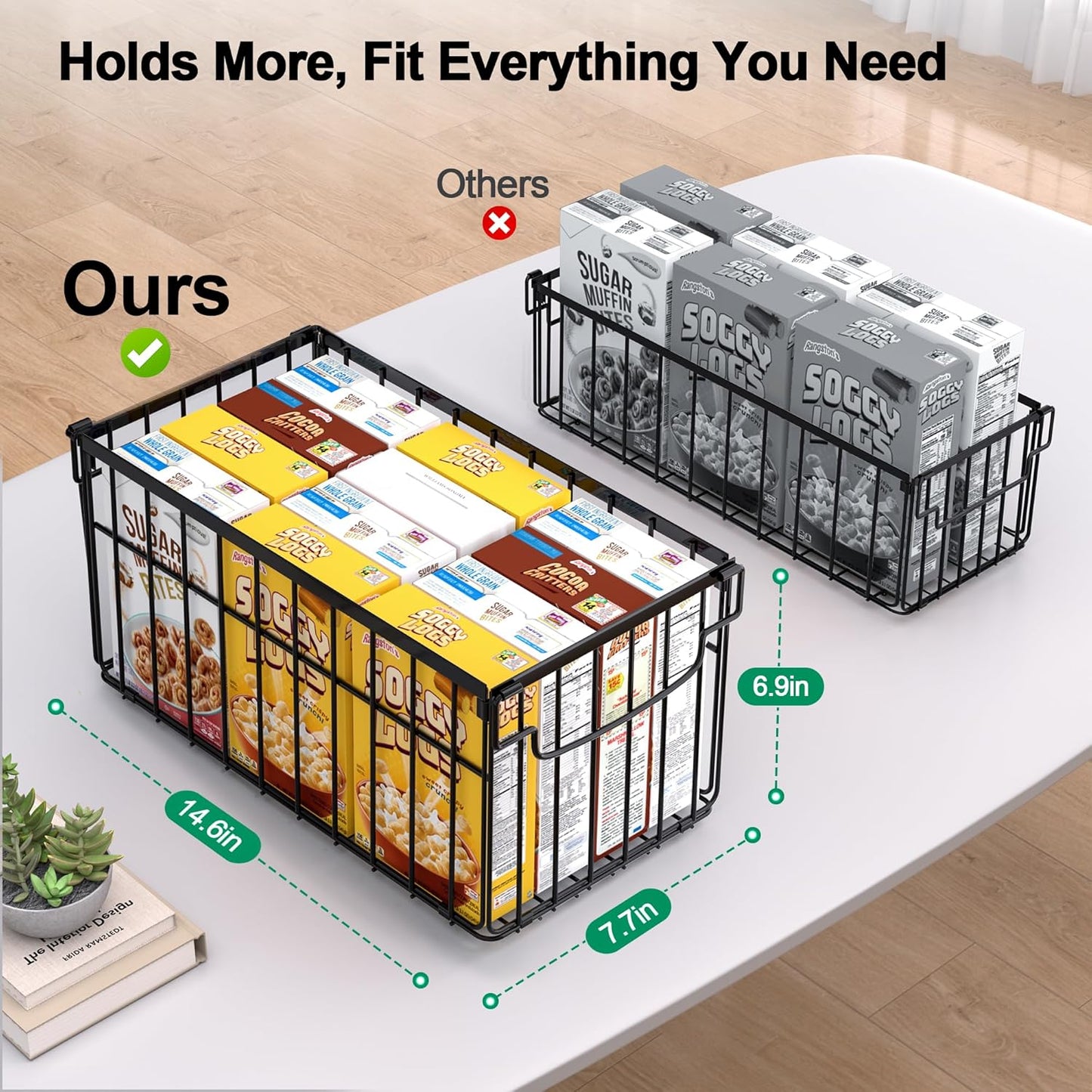 Freezer Organizer Bins, 6 Pack Stackable Deep Chest Freezer Organizer Bins, Foldable Baskets with Handles, Black Storage Container Baskets for 5/ 7 Cu.FT Deep Freezer Sort Frozen Meats