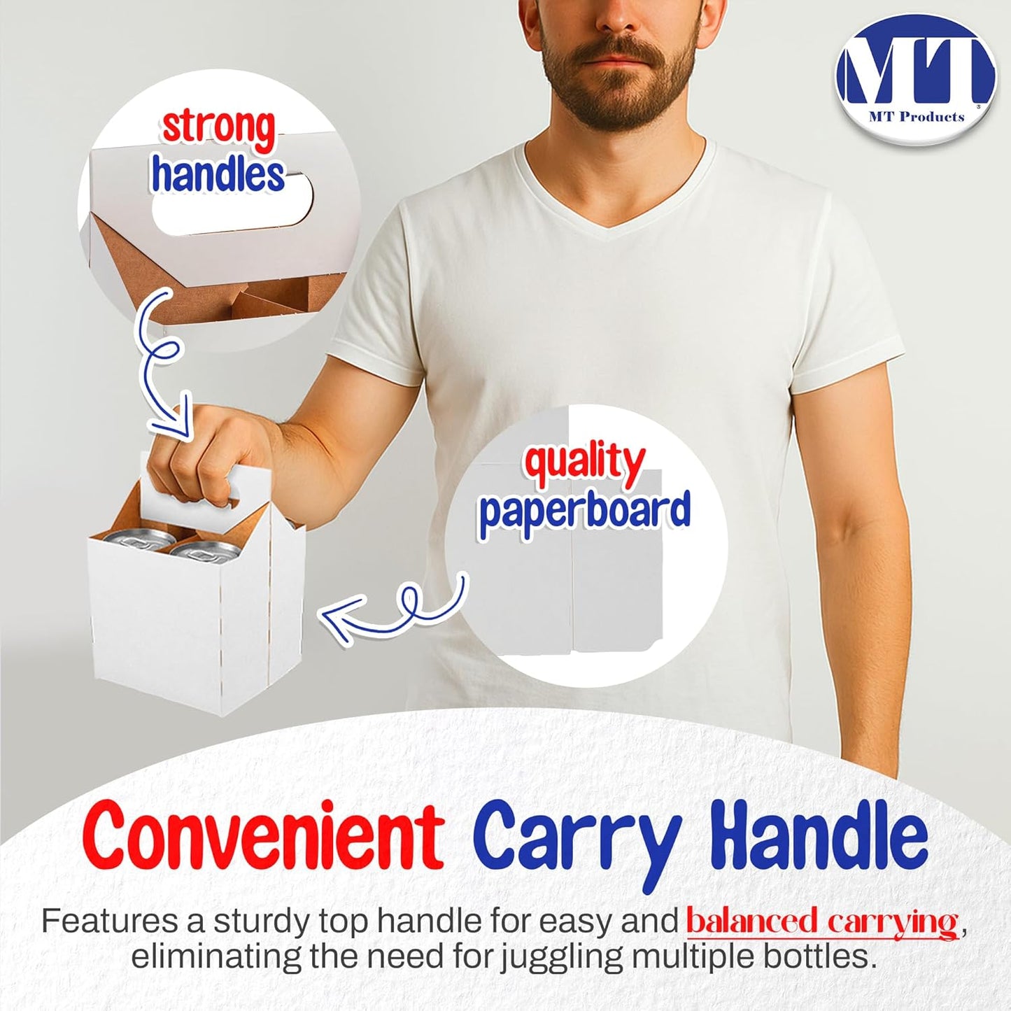 MT Products White 4 Bottle Holder 12 oz. - Corrugated Bottle Carrier for Transport (Pack of 10) - Made in USA