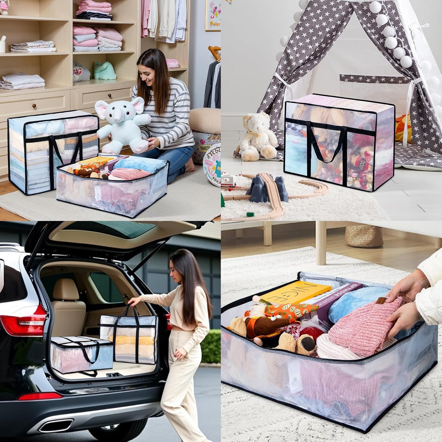 8 Pack Clear Blanket Storage Bags with Zipper, Vinyl Foldable Moving Bags Closet Organizers and Storage Containers for Bedding, Blankets, Comforters, Clothing, Toys, Quilt, Duvet, 40L