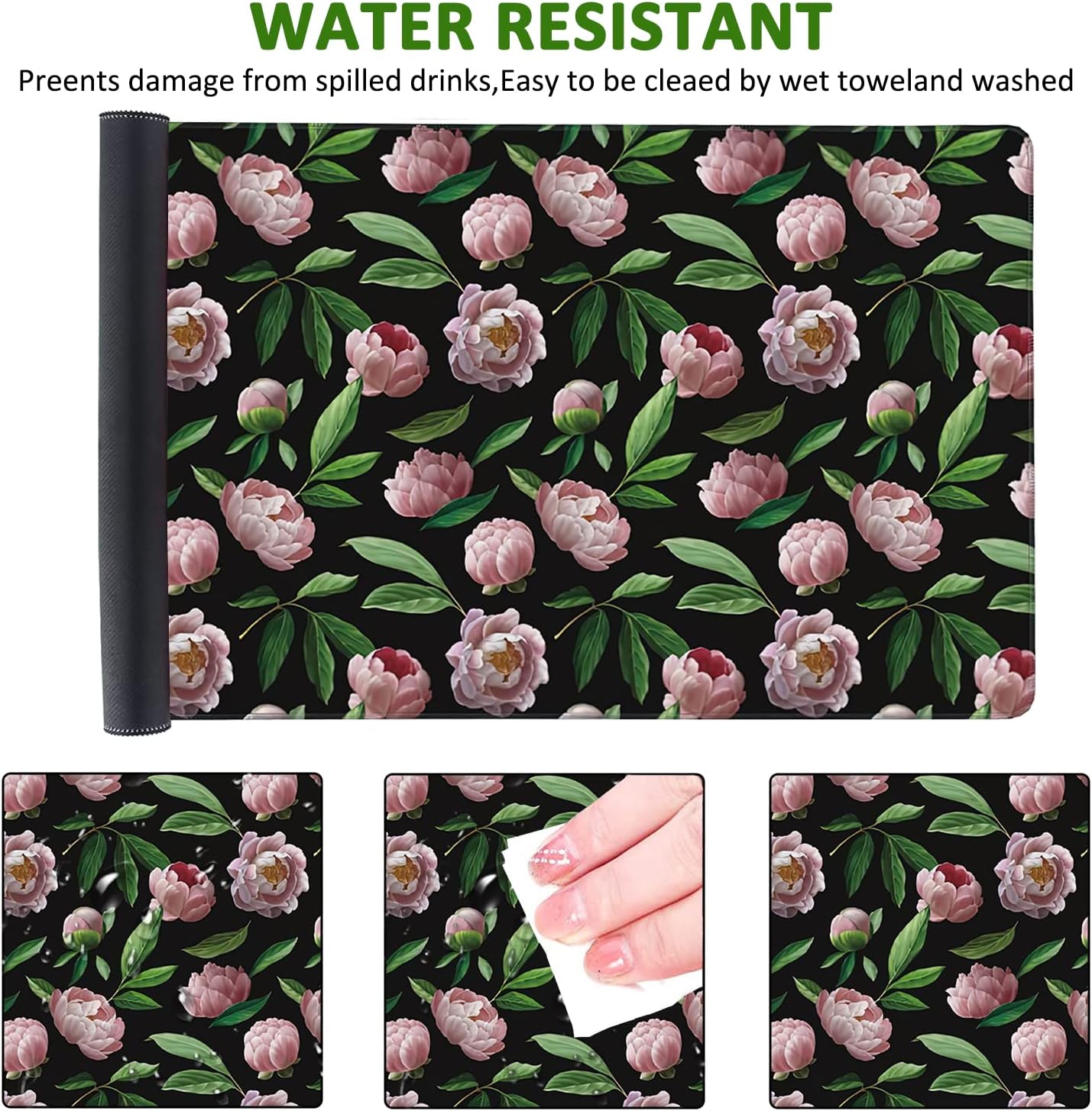 Beautiful Flower Pink Peonies Gaming Mouse Pad XXL Large Desk Mouse Pad Keyboard Mat with Stitched Edges Waterproof Non-Slip Desk Mat for Laptop,Keyboard,Computer 35.4 * 15.7 Inch