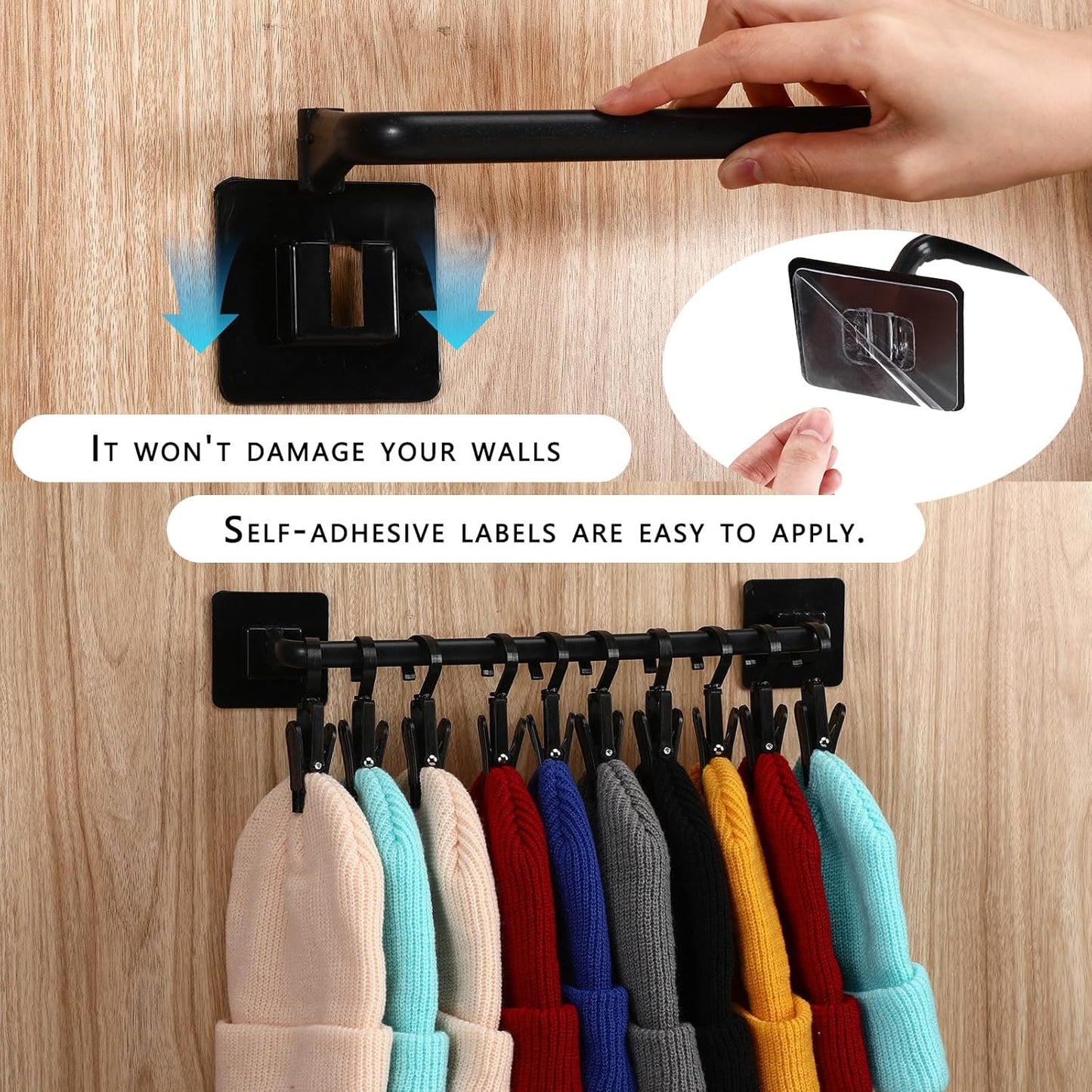 3 Pcs Beanie Holder Organizer for Door Knitted Hat Display Rack Wall Mounted Hat Storage with 30 Movable Clips Cap for Door Closet Wall Bedroom Entryway Storage