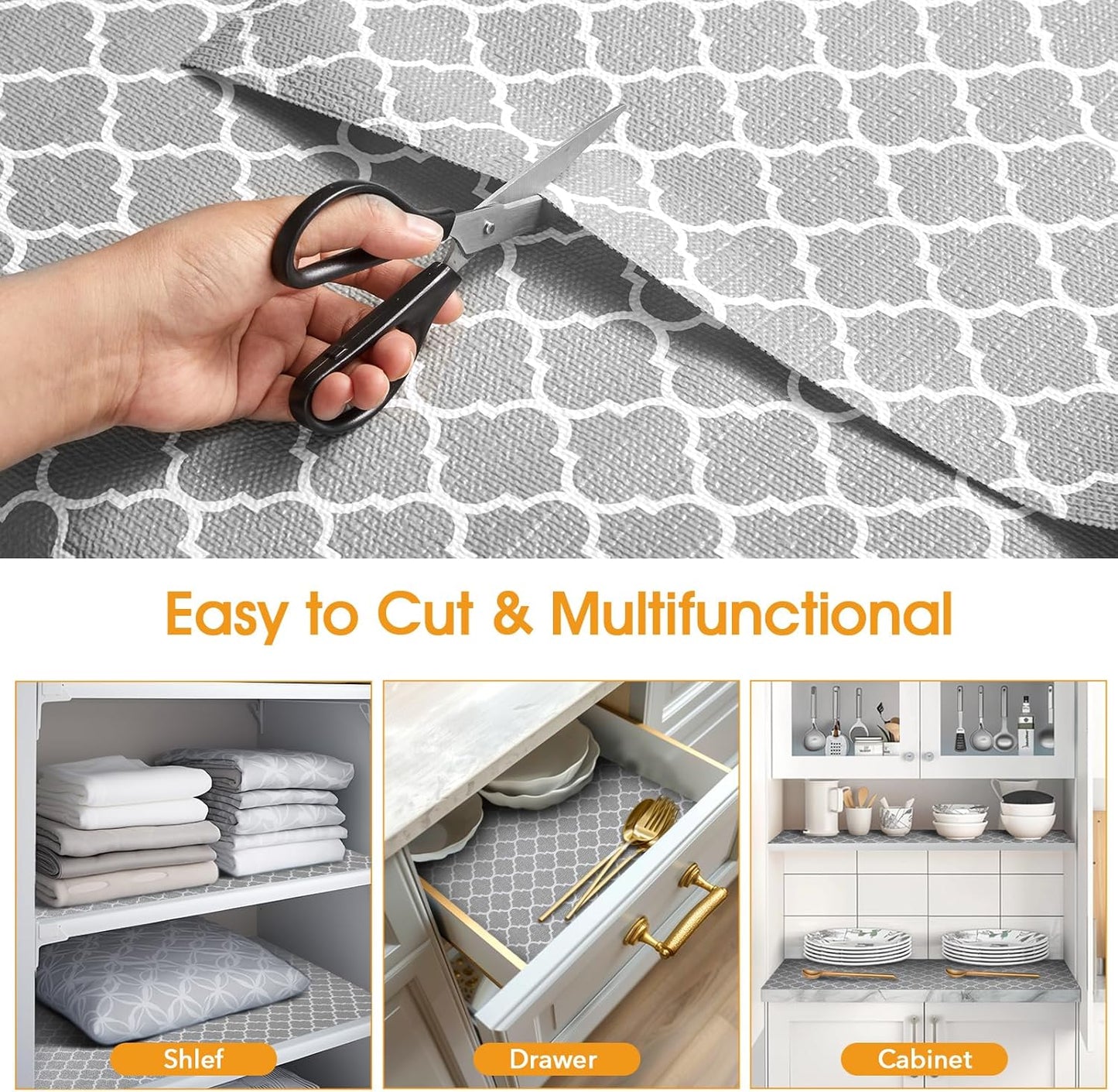 Shelf and Drawer Liner for Kitchen Cabinets Non-Adhesive, Strong Grip Non-Slip Thickened Cabinet Liners for Shelves, Waterproof Mats for Dresser Cupboard, Gray, 23 in x 10 Feet