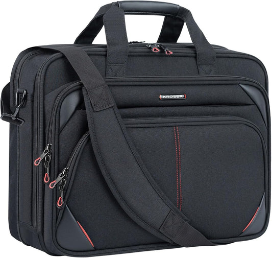 KROSER Laptop Bag 15.6 Inch Briefcase Messenger Bag Water Repellent Computer Case Shoulder Bag Durable Tablet Sleeve with RFID Pockets for Business/College/Women/Men - Black/Red