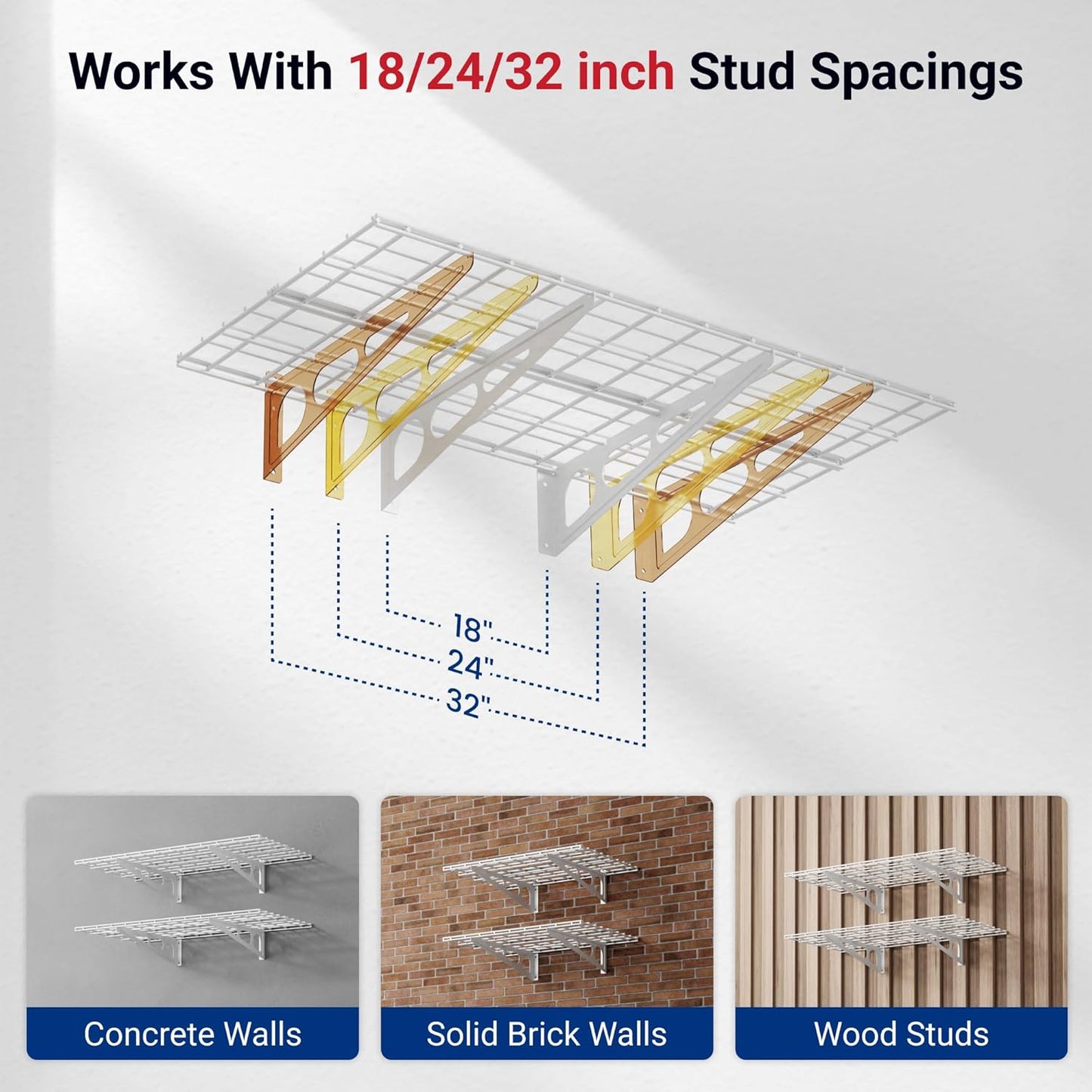 FLEXIMOUNTS 2-Pack 2x4ft 24-inch-by-48-inch Wall Shelf Garage Storage Rack Wall Mounted Floating Shelves, White, Classic Series
