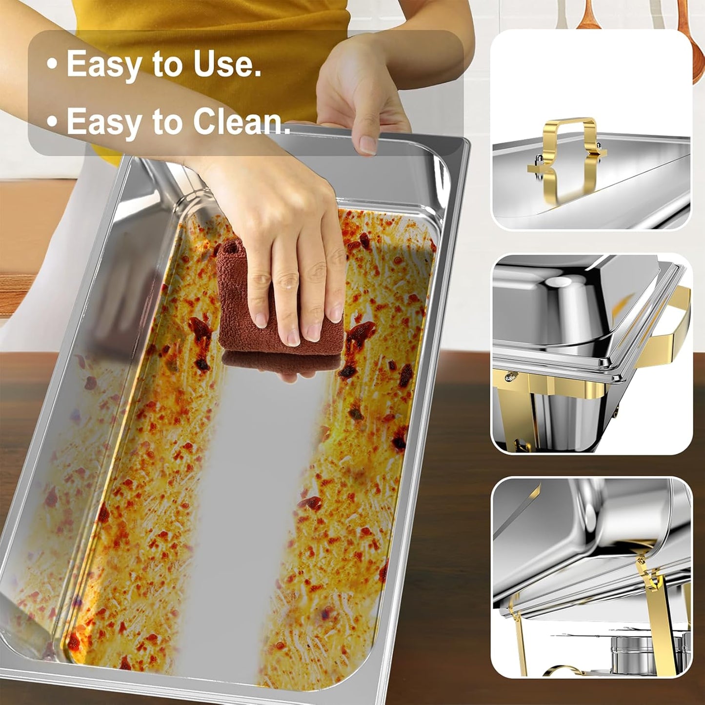 Chafing Dishes for Buffet 4 Pack, 11QT [Large Size and Sturdy] Stainless Steel Food Warmers for Parties Buffet [Elegant Gold and Silver Colors] Catering Supplies Buffet Display