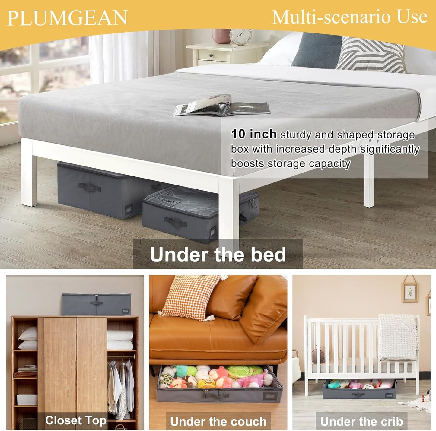 10-Inch Under Bed Storage Containers (2-Pack) | Sturdy Sidewalls | Clear Cover & Label Holder | Foldable Fabric Closet Bin Organizer | Stores Clothing/Blankets/Sweaters/Sheets