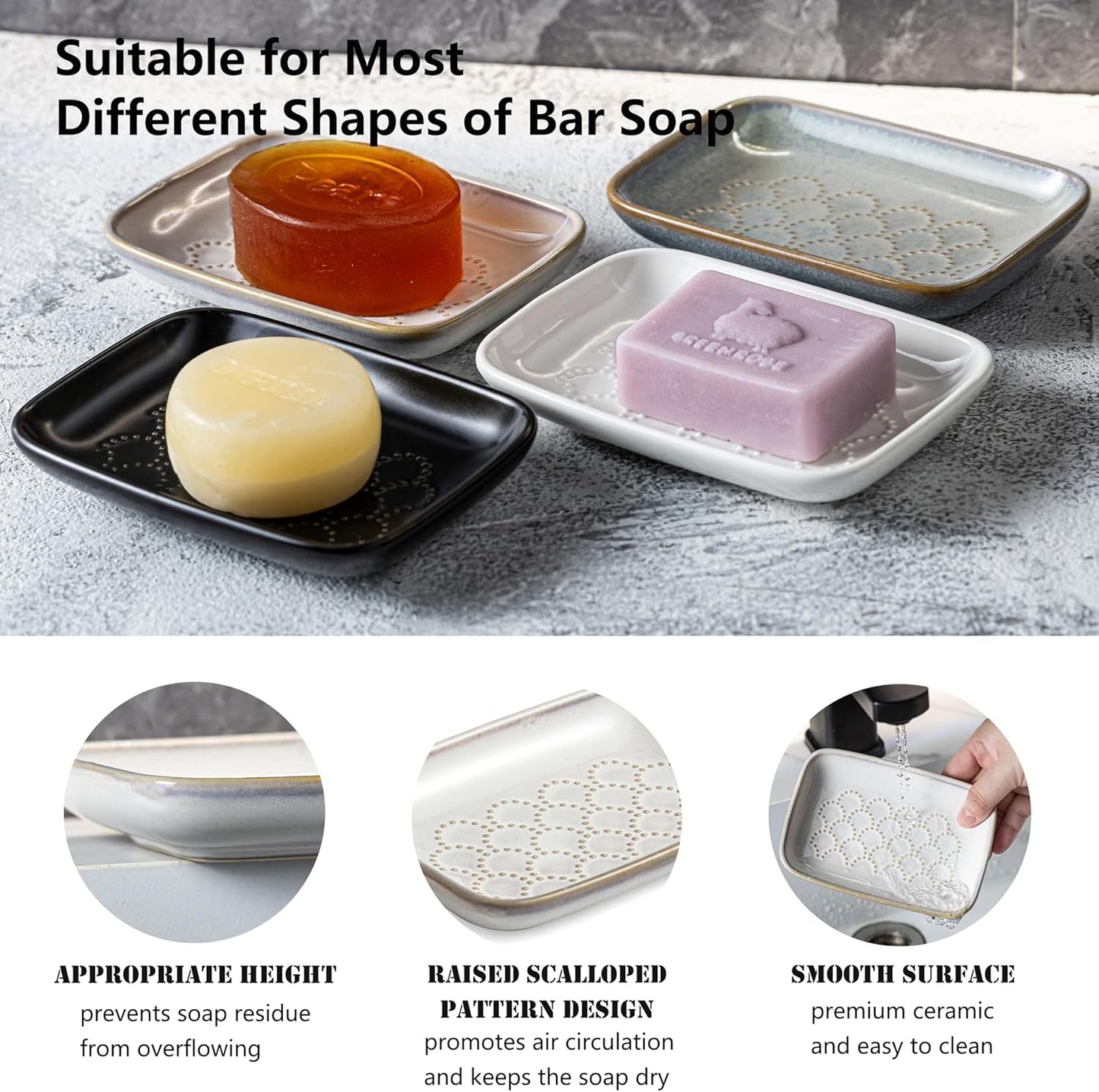 Gomakren Soap Dish for Shower, Christmas Ceramic Soap Dishes for Bar Soap Sponge, Shower Soap Holder Saver Tray for Bathroom Kitchen Sink, Easy to Clean, Beige
