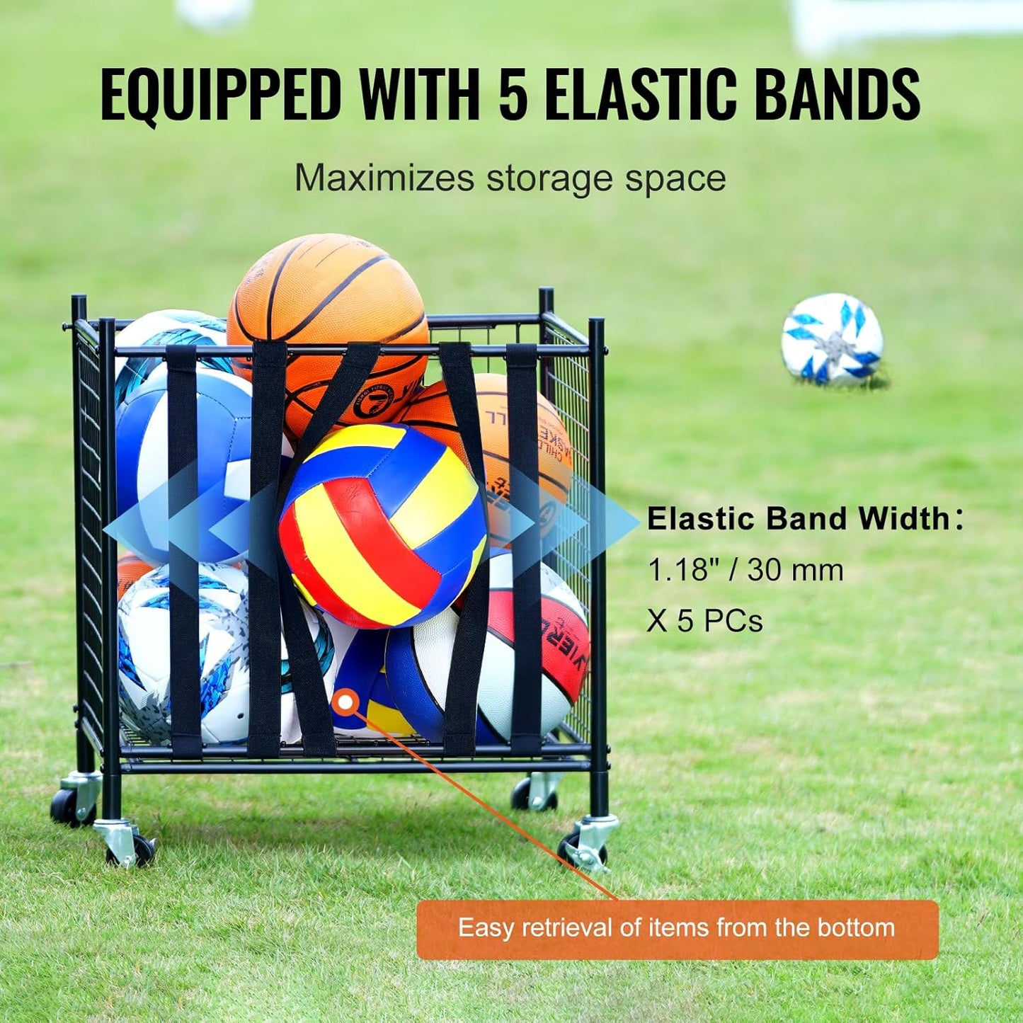 VEVOR Rolling Sports Ball Storage Cart, Lockable Basketball Cage with Double Lids, Sport Equipment Holder Organizer for Indoor Outdoor, Steel Storage Rack for Garages, Playgroup, Gym and Schools