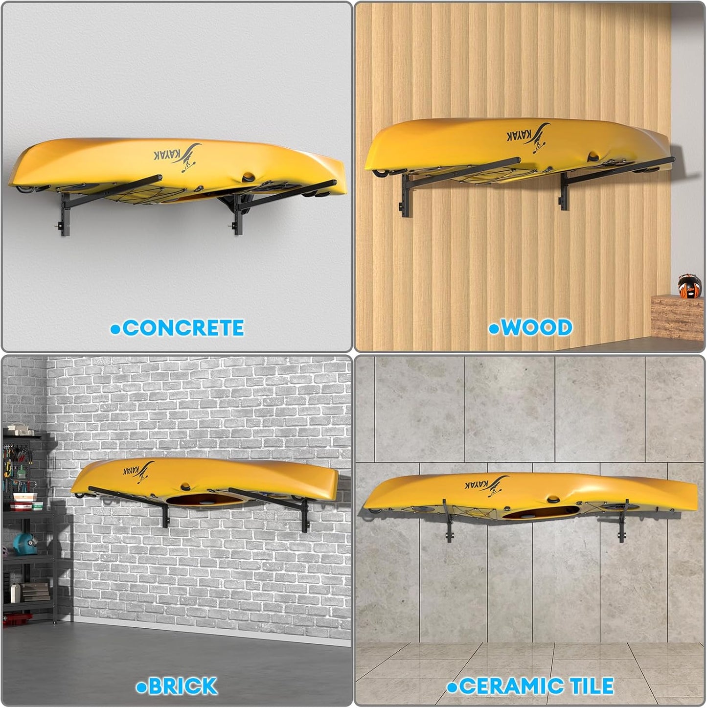 Kayak Storage Rack Heavy Duty, Adjustable Wall Mount Hanger for Indoor Garage & Outdoor Storage, Storage Rack for Kayak, Canoe, Surfboard & Paddle Board (Kayak Storage Rack Wall Mount 1)